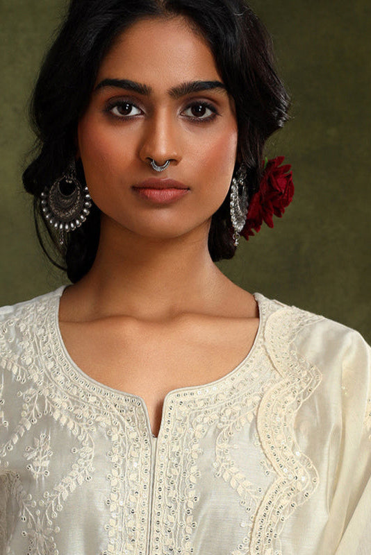 Ziya Off-White Chanderi Suit Set | HER-418