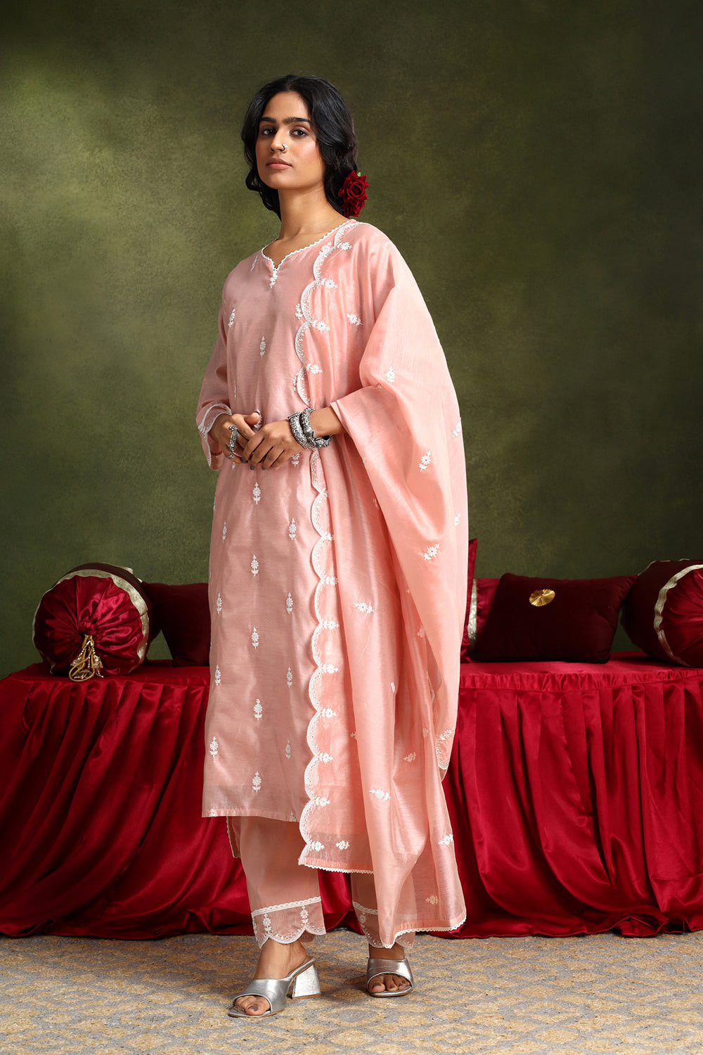 Pastel Pink Hand-Embroidered Chanderi Suit Set | HER-406