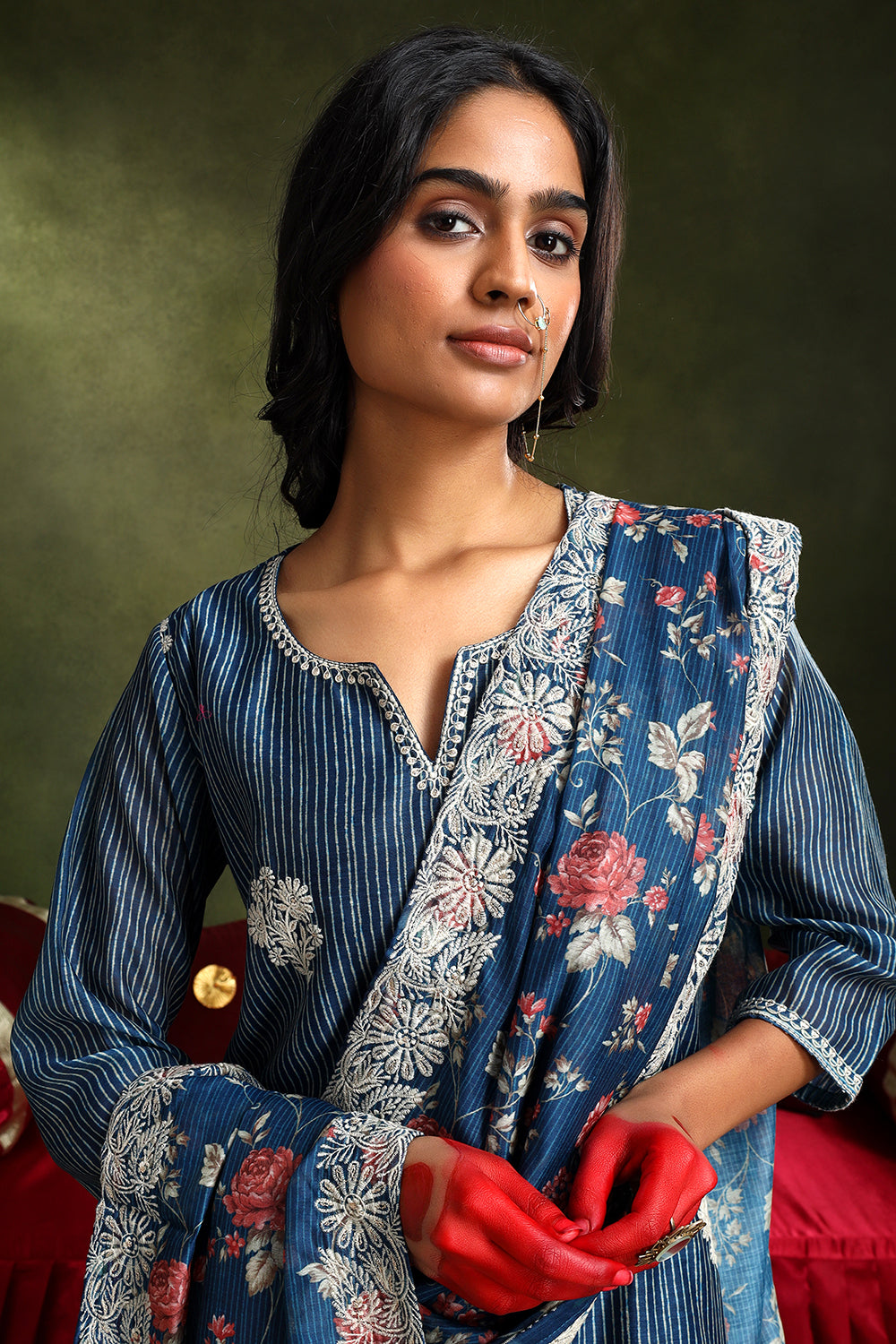 Midnight Blue Chanderi Suit Set