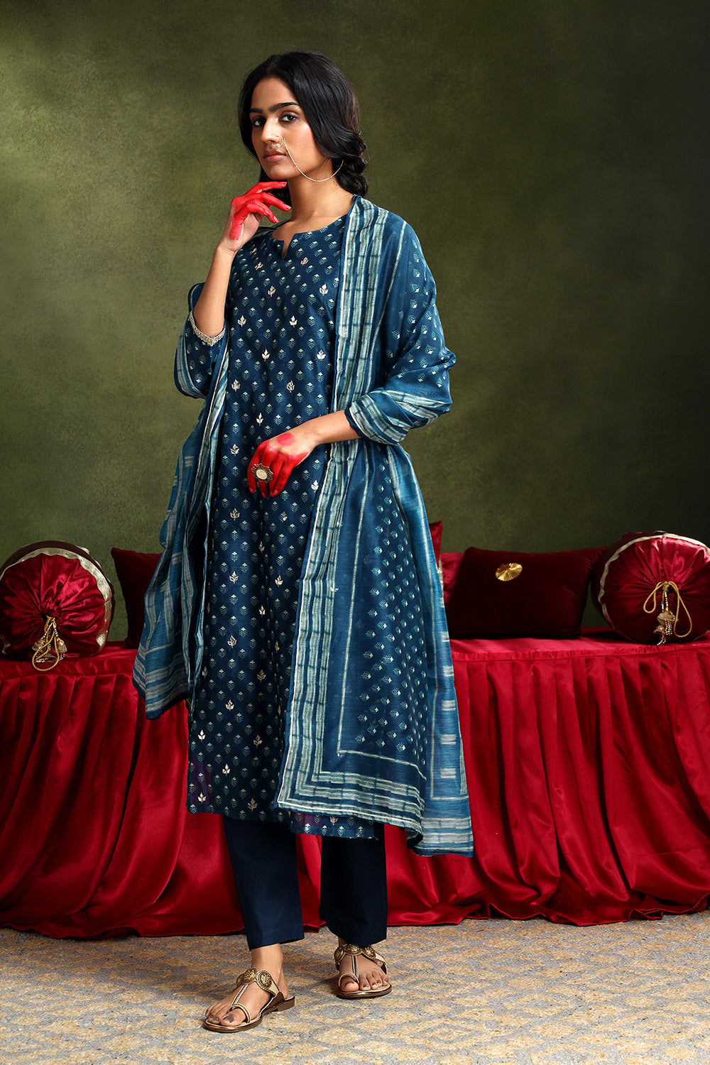 Blue Chanderi Suit Set | HER-405
