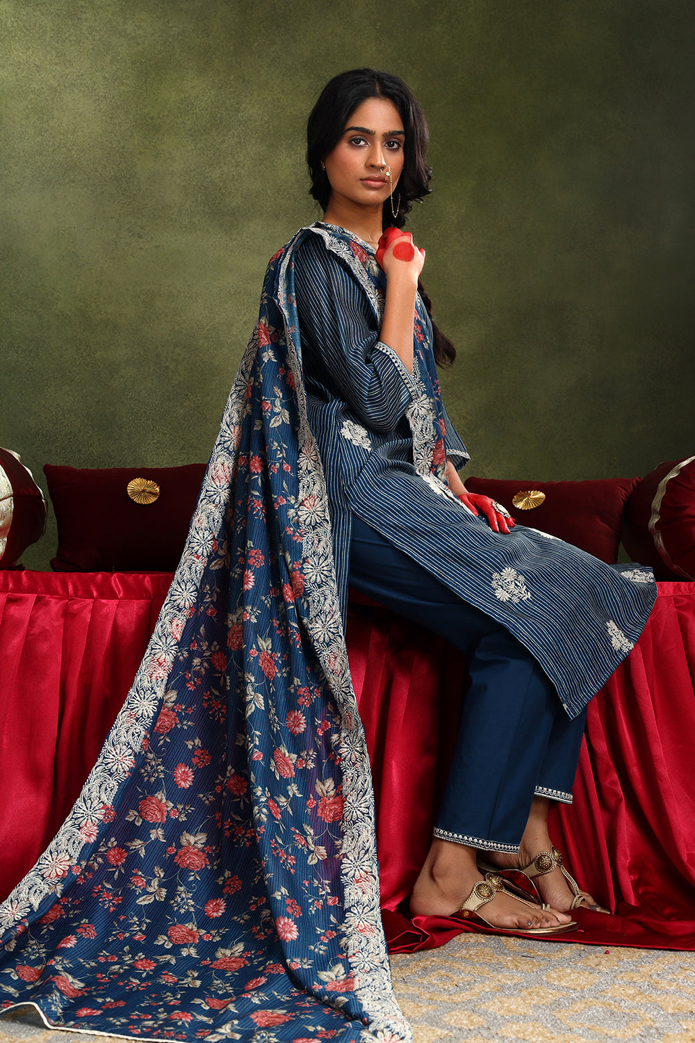 Midnight Blue Chanderi Suit Set
