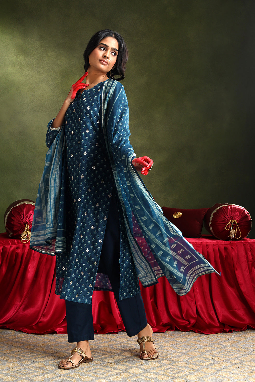 Blue Chanderi Suit Set | HER-405