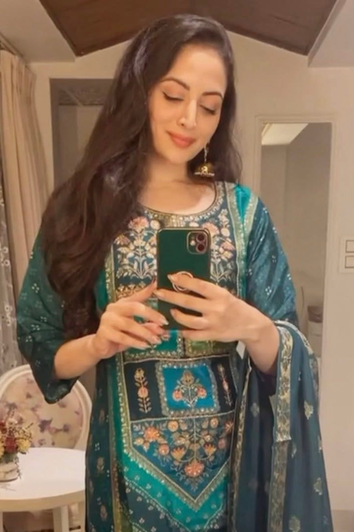 Emerald Green Dola Jacquard Suit Set | HER-166