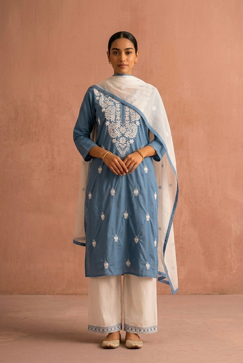 Blue Chikankari Suit Set | HER-703