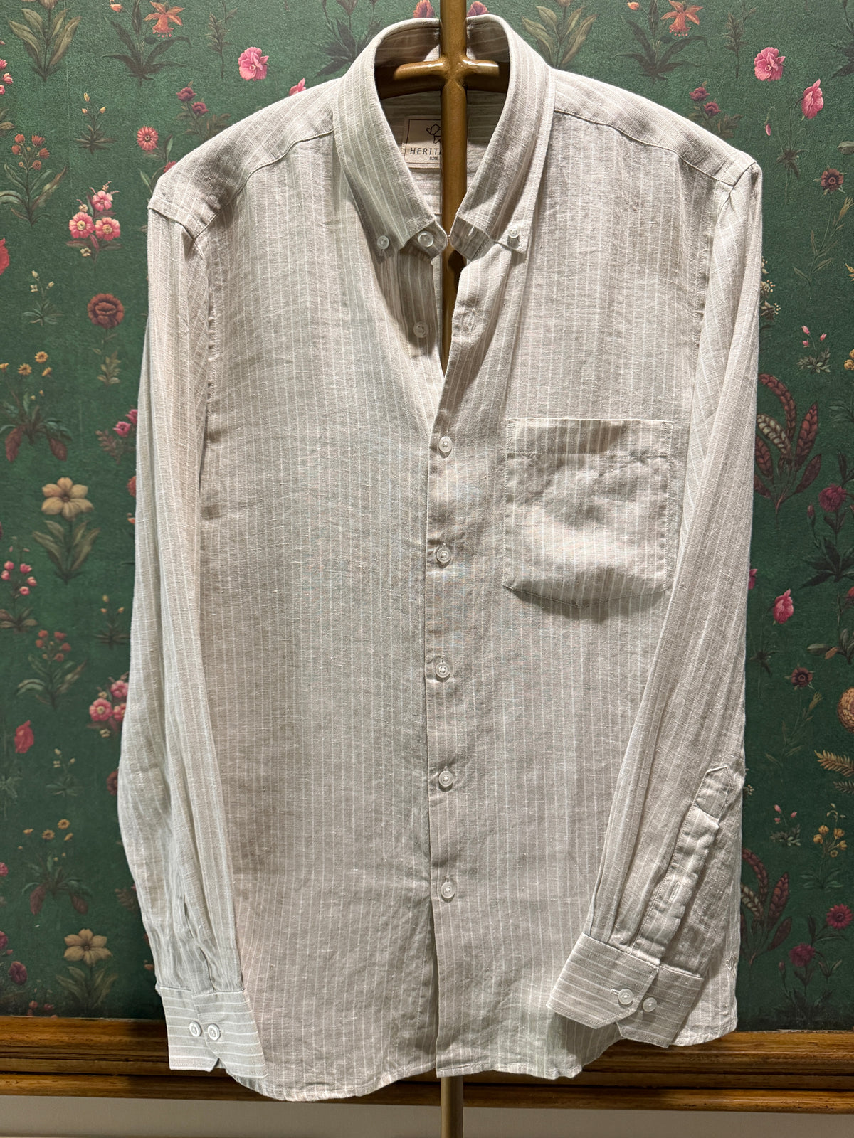 Men’s Ivory Printed Pure Linen Full Sleeves Shirt
