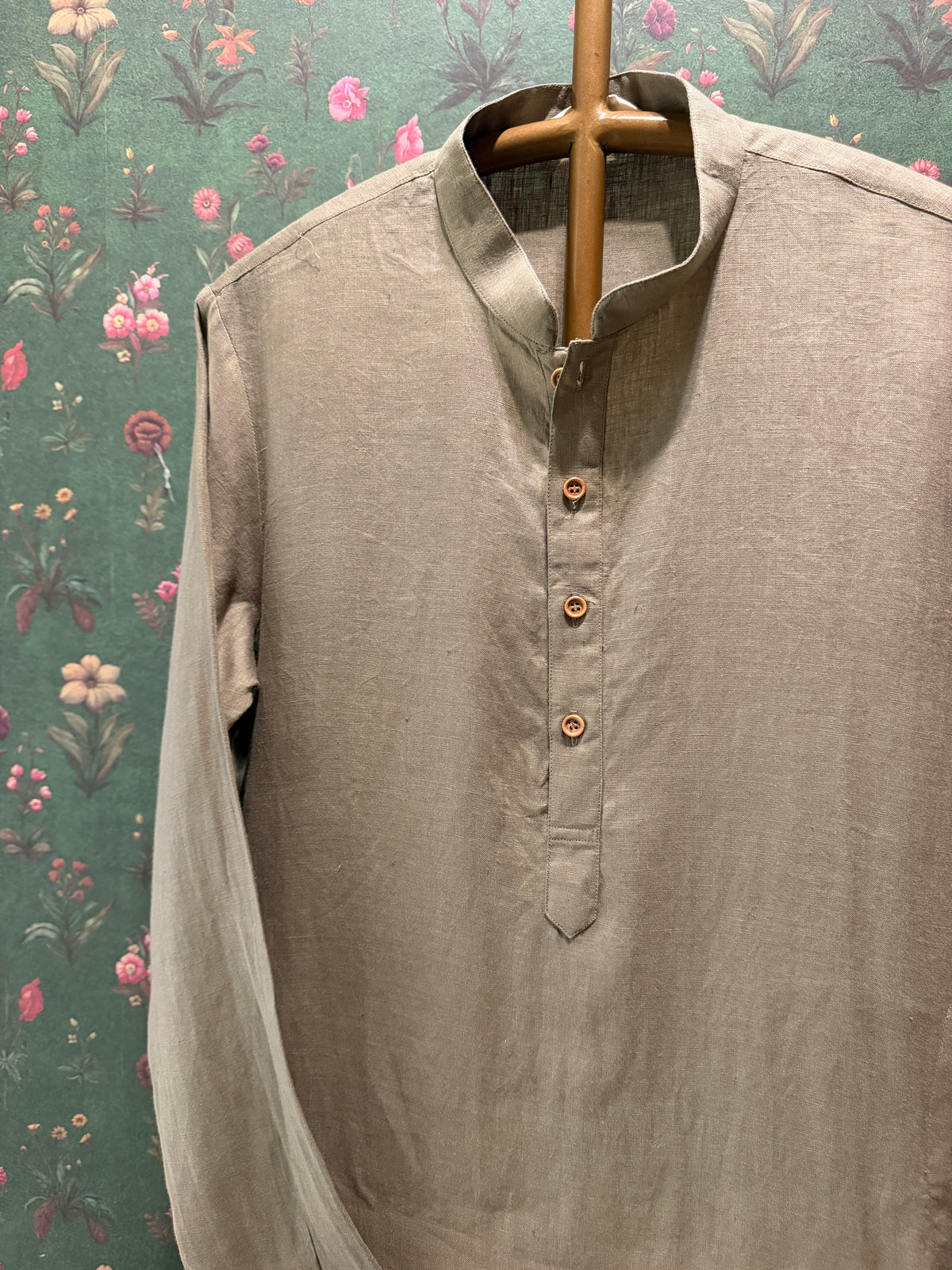 Men’s Pure Linen Kurta Pajama Set – Sage Green
