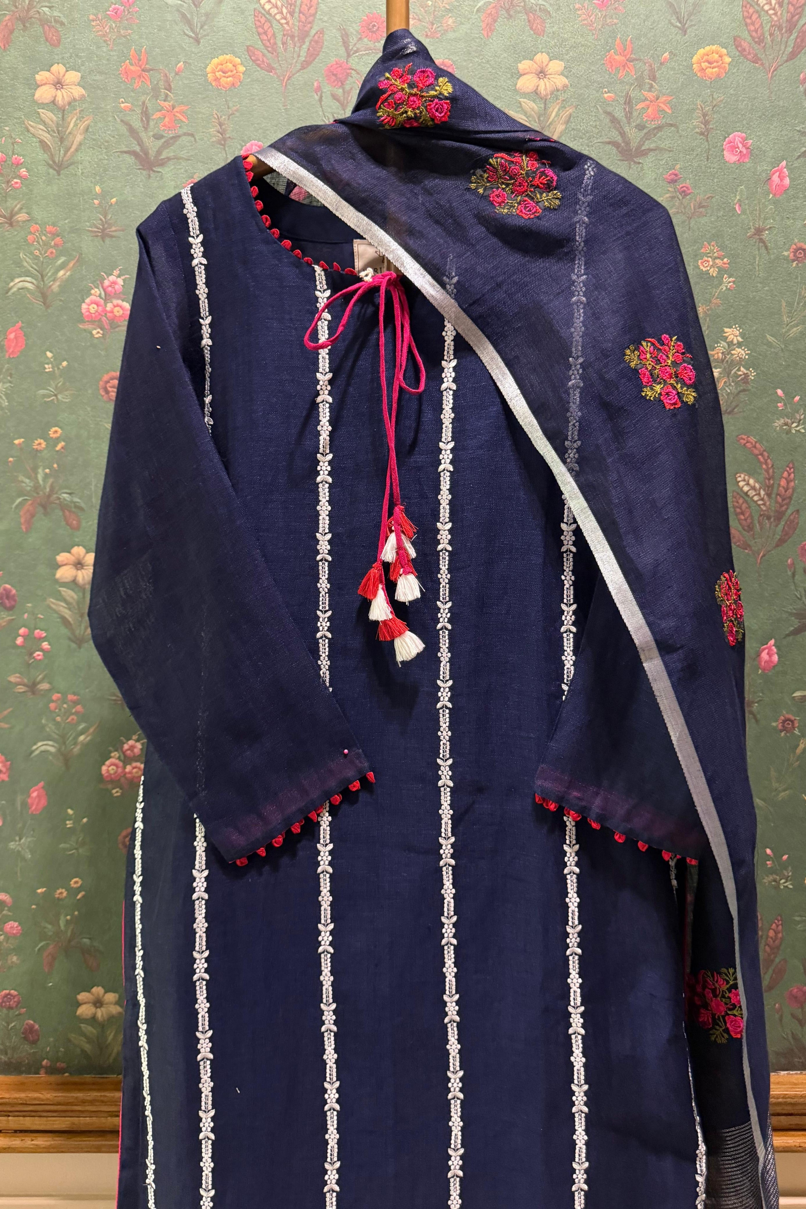 Neel Pushp Embroidered Linen Suit Set | HER-610