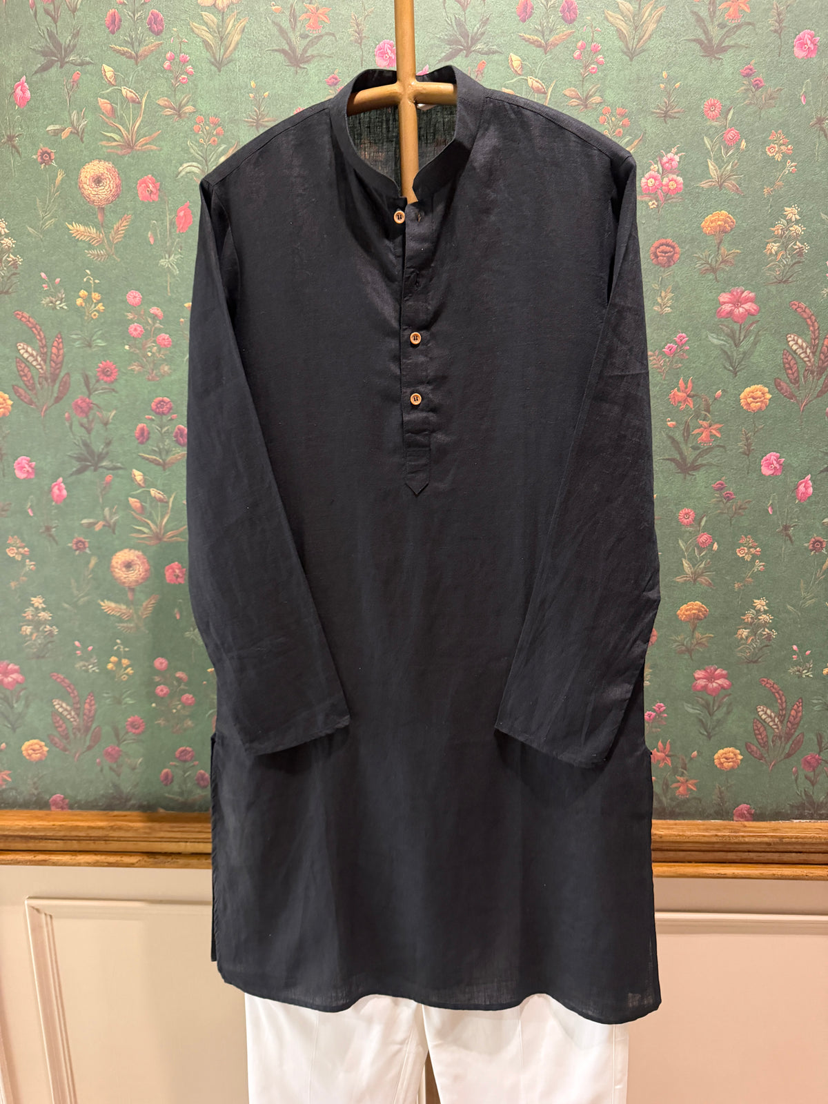 Men’s Pure Linen Kurta Pajama Set – Black