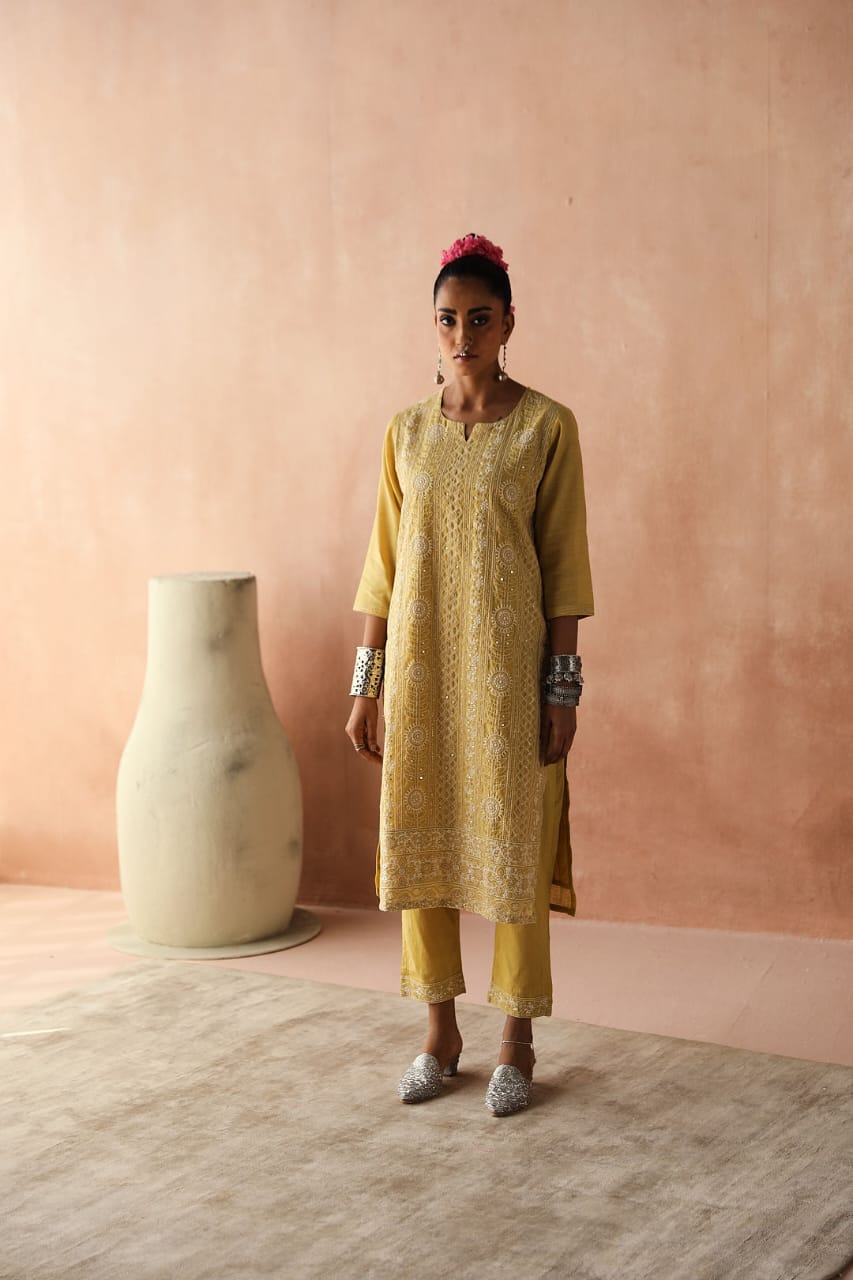 Yellow Chikankari Kurta/Co-ord Set | HER-258