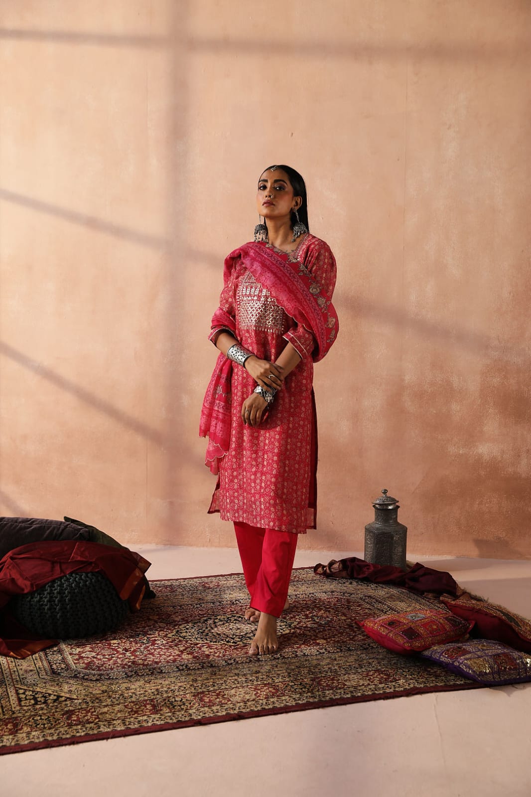 Dark Pink Chanderi Suit Set | HER-260