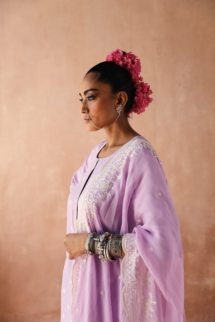 Lavender Straight Fit Cotton Silk Suit Set | HER-236