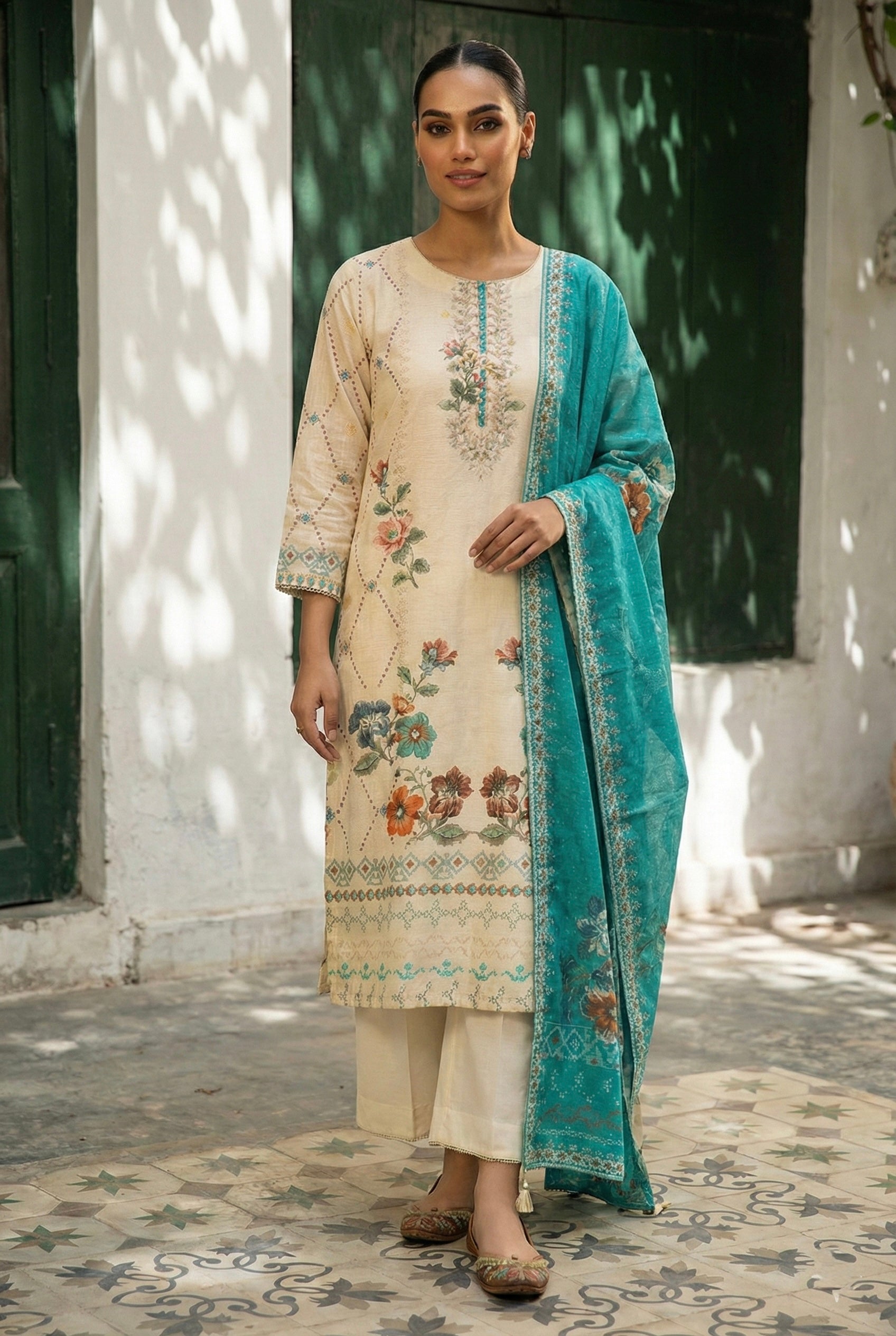 Gulrang Noor Green Chanderi Suit Set | HER-654