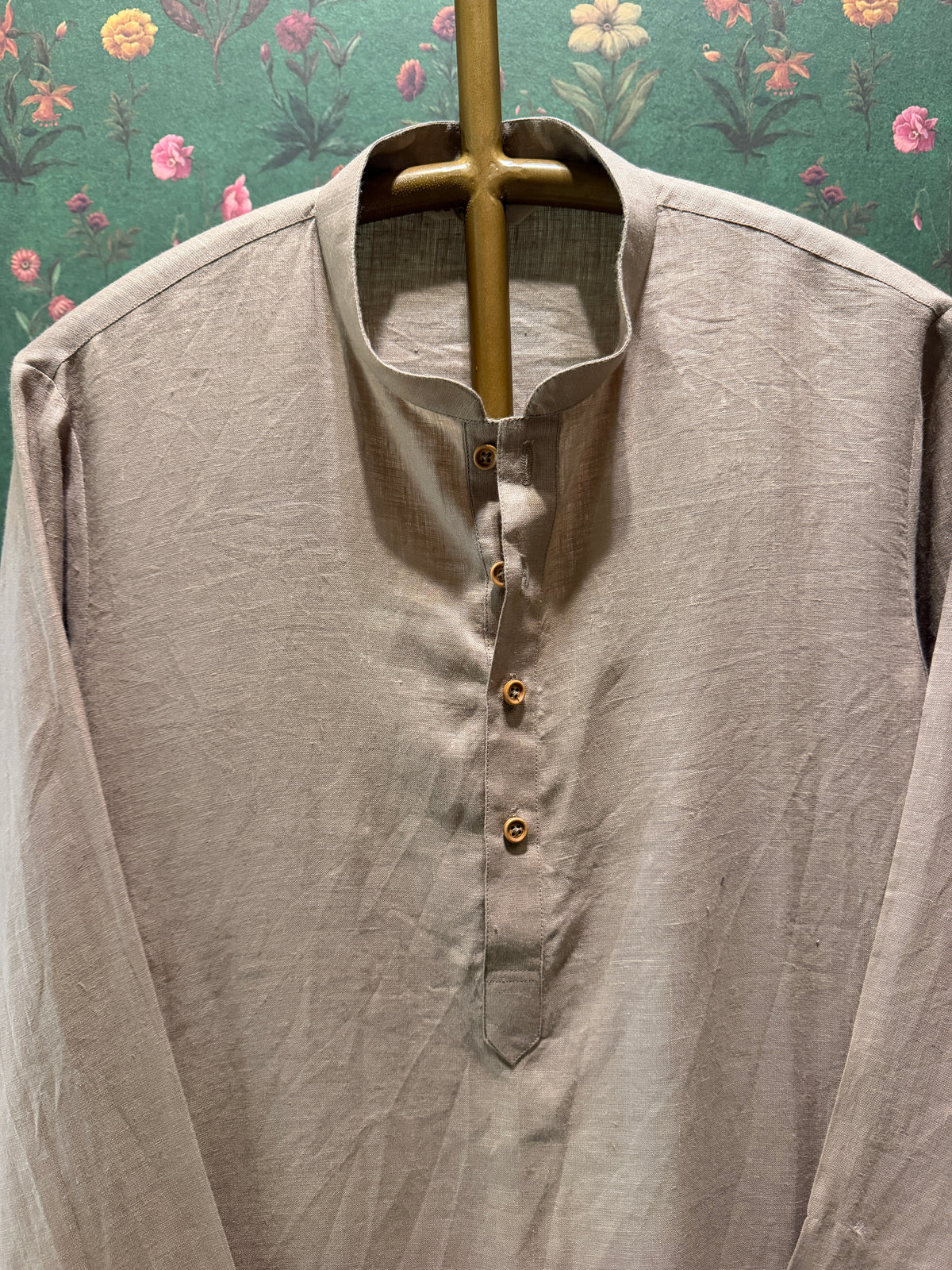 Men’s Pure Linen Kurta Pajama Set – Natural Beige