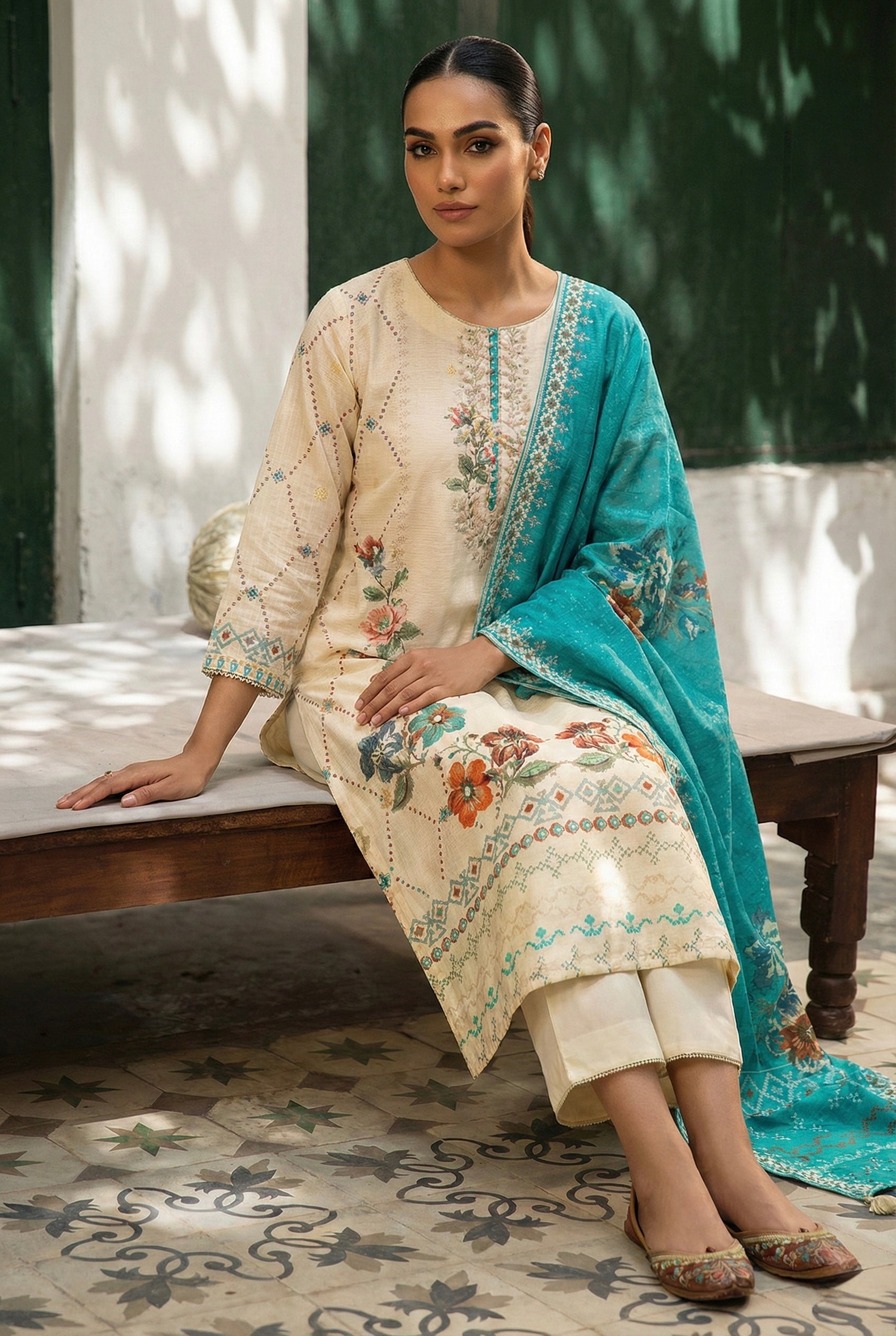 Gulrang Noor Green Chanderi Suit Set | HER-654