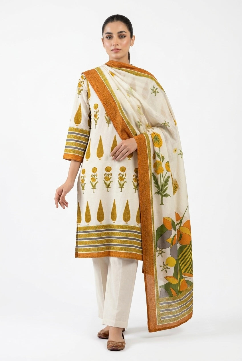 Marigold Mustard Yellow Printed Cotton Suit Set | HER-390