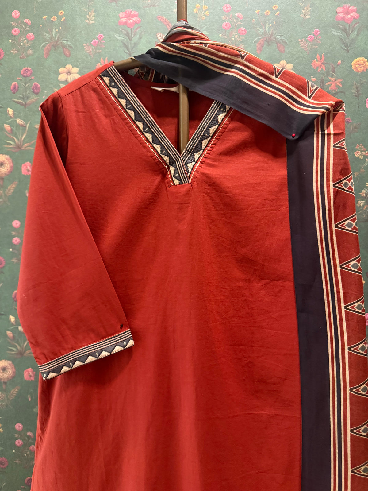 Rust Red Classic Cotton Suit Set | HER-682