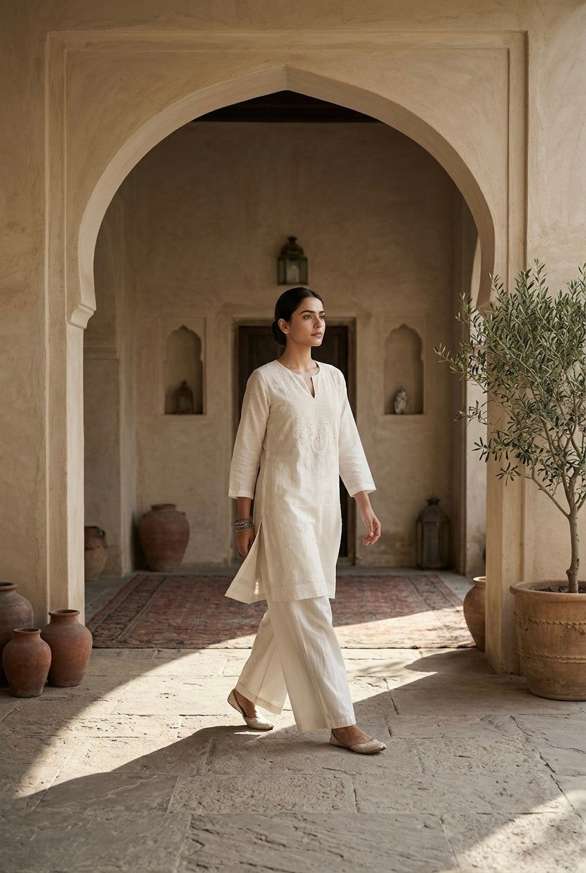 Ivory Mul-Chanderi Kurta Set