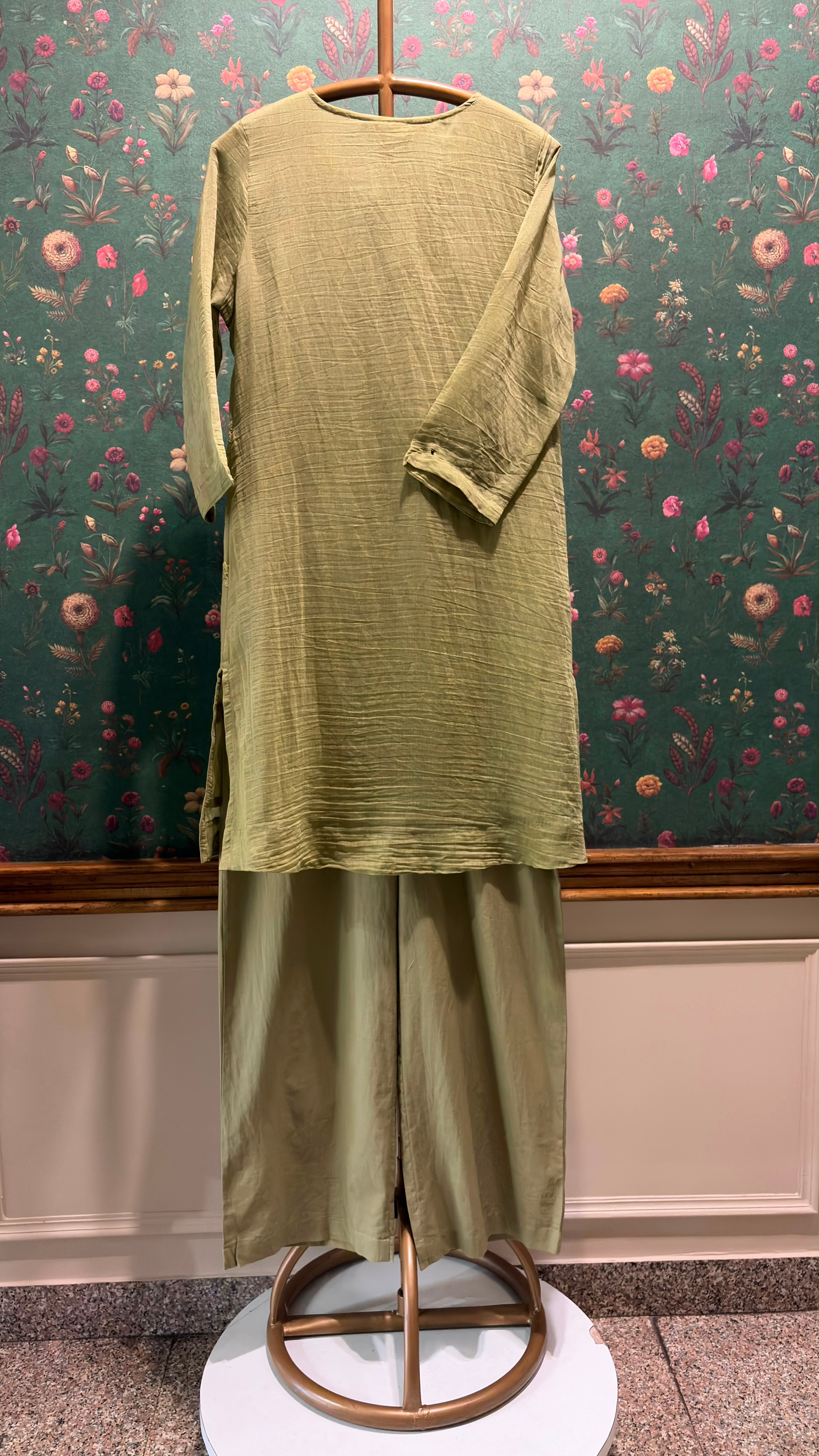 Sage Green Mul-Chanderi Kurta Set