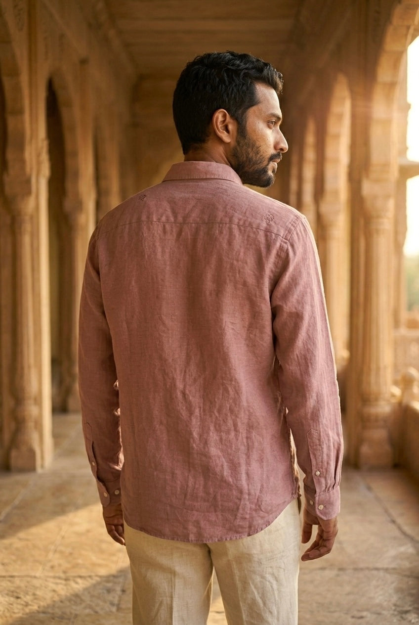 Dusty Rose Pink Men’s Pure Linen Full Sleeves Shirt