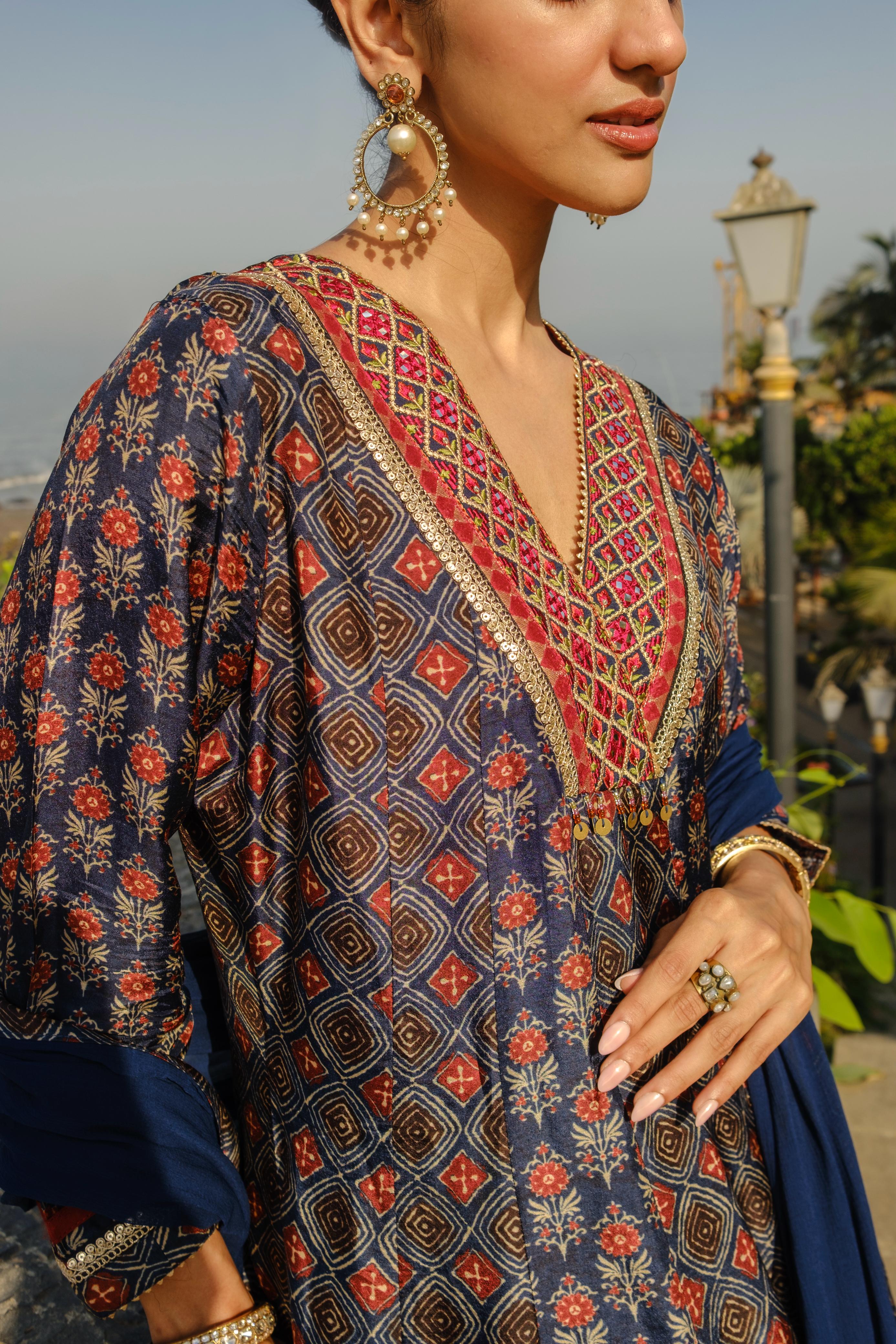 Blue Chanderi Silk A-Line Suit Set | HER-637 x Prachi