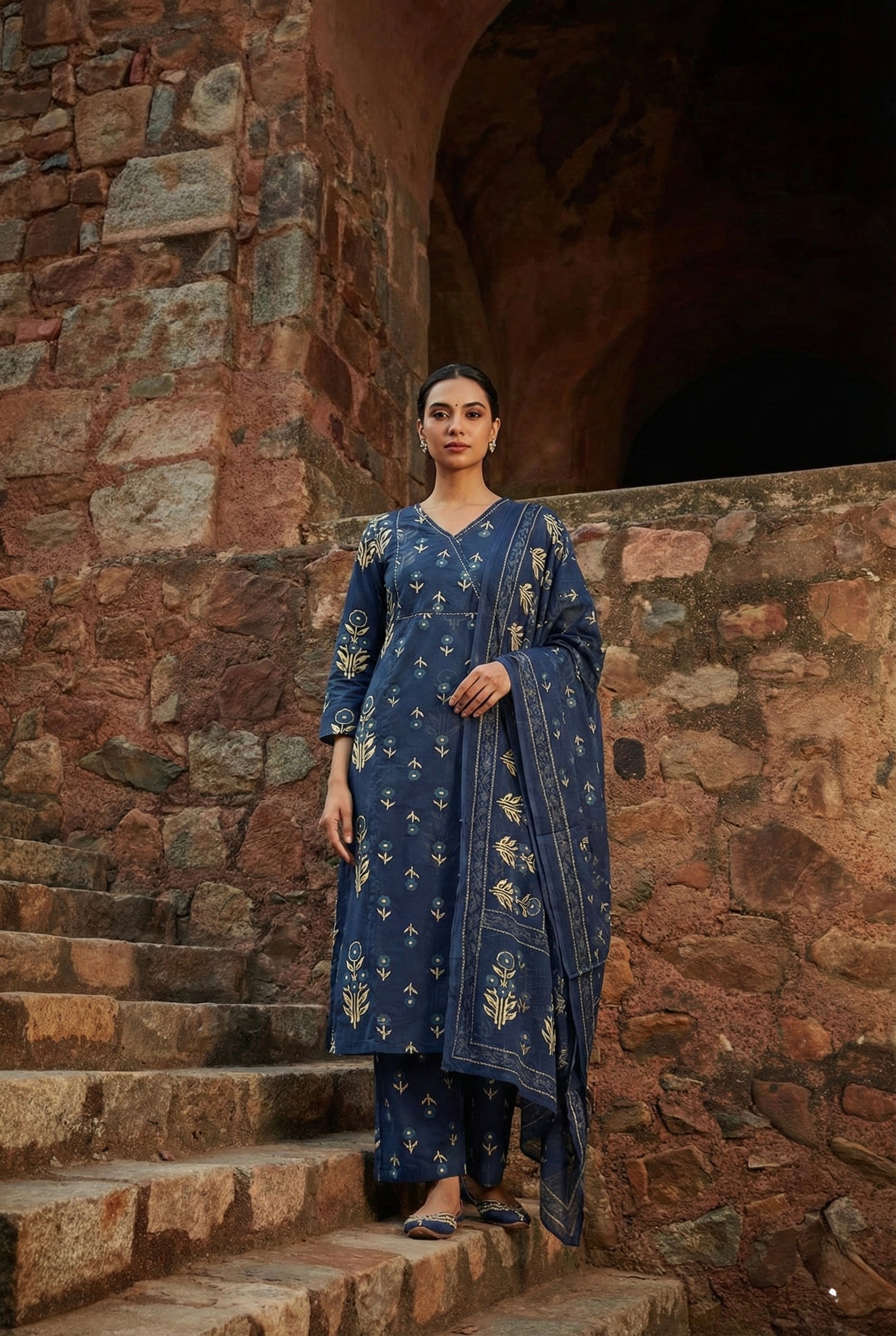 Botanica Indigo Handblock Suit Set | HER-676