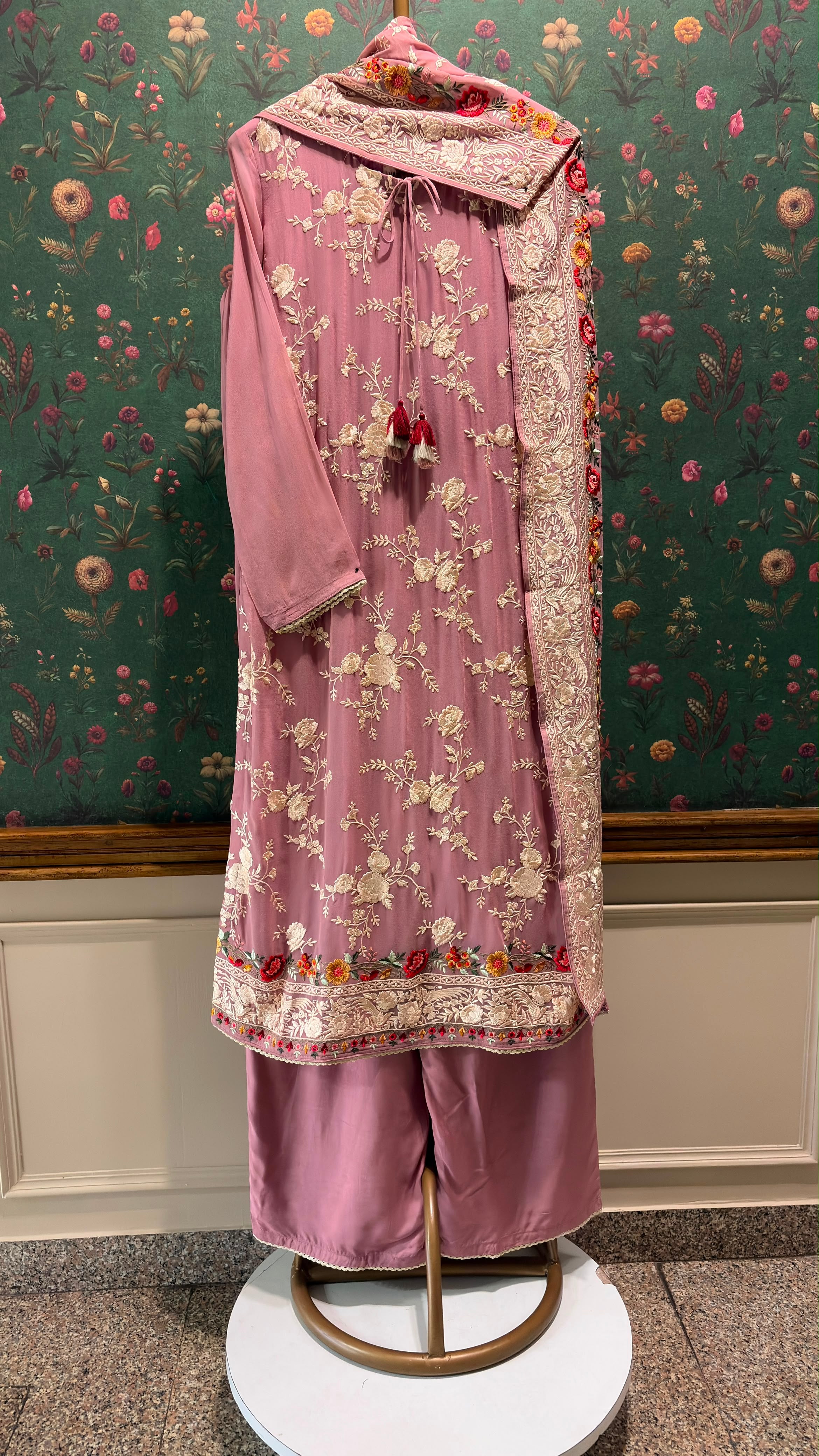 Dusty Rose Floral Embroidered Georgette Suit Set