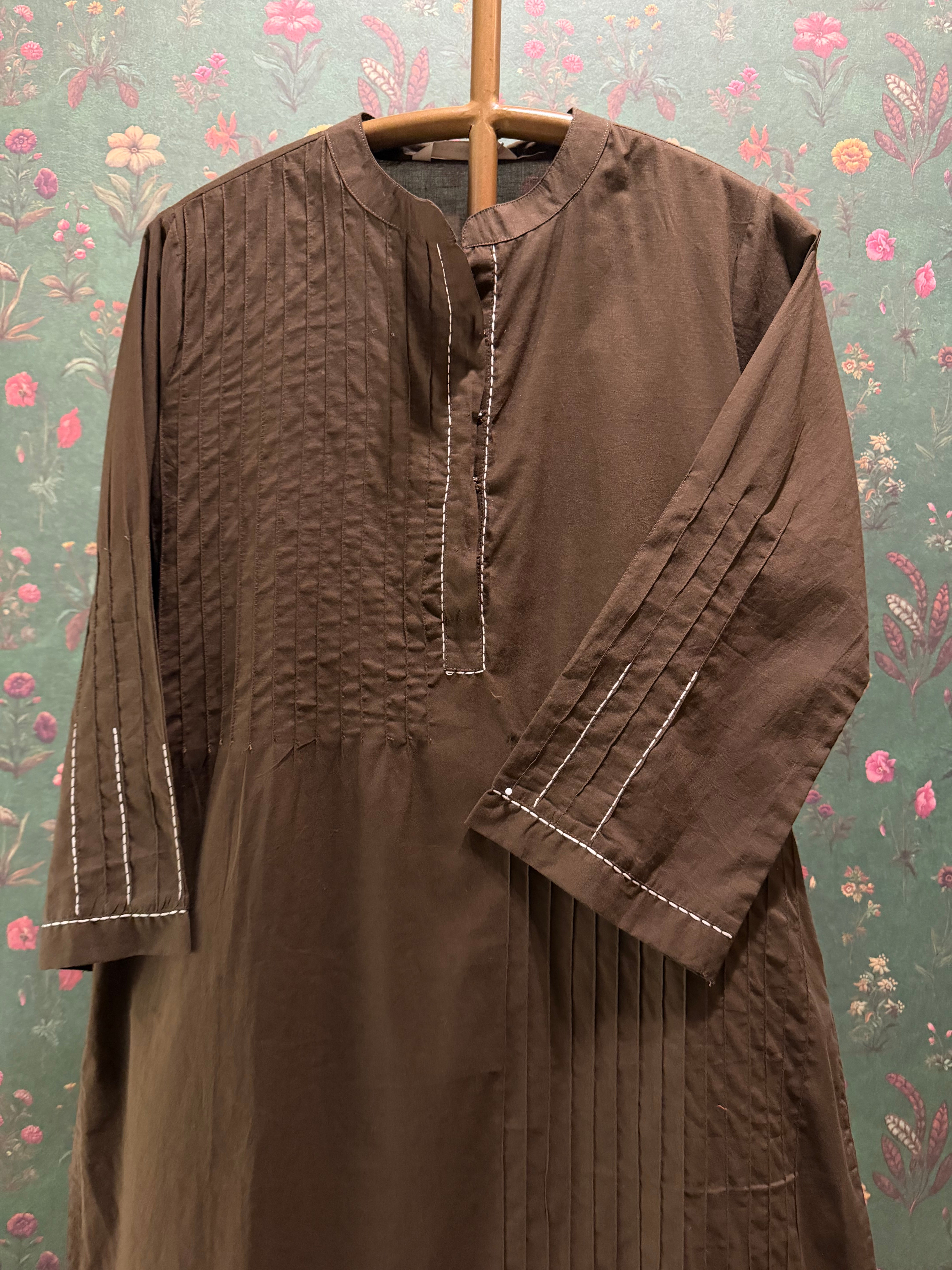 Mocha Brown Pintuck Kurta Set | HER-698