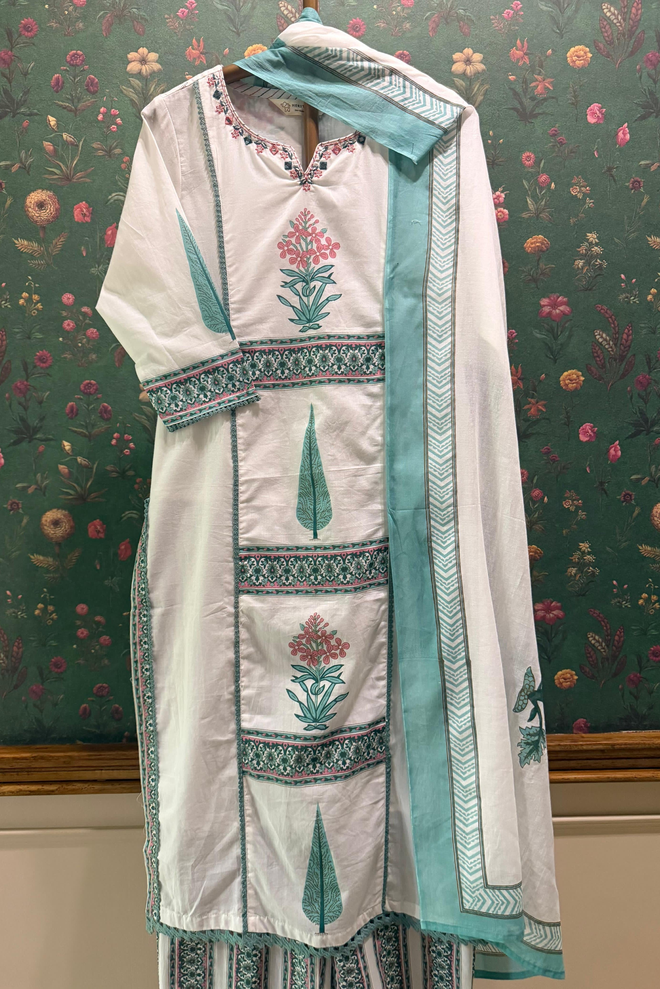 Neelima Blossom Aqua Green Printed Suit Set | HER-750