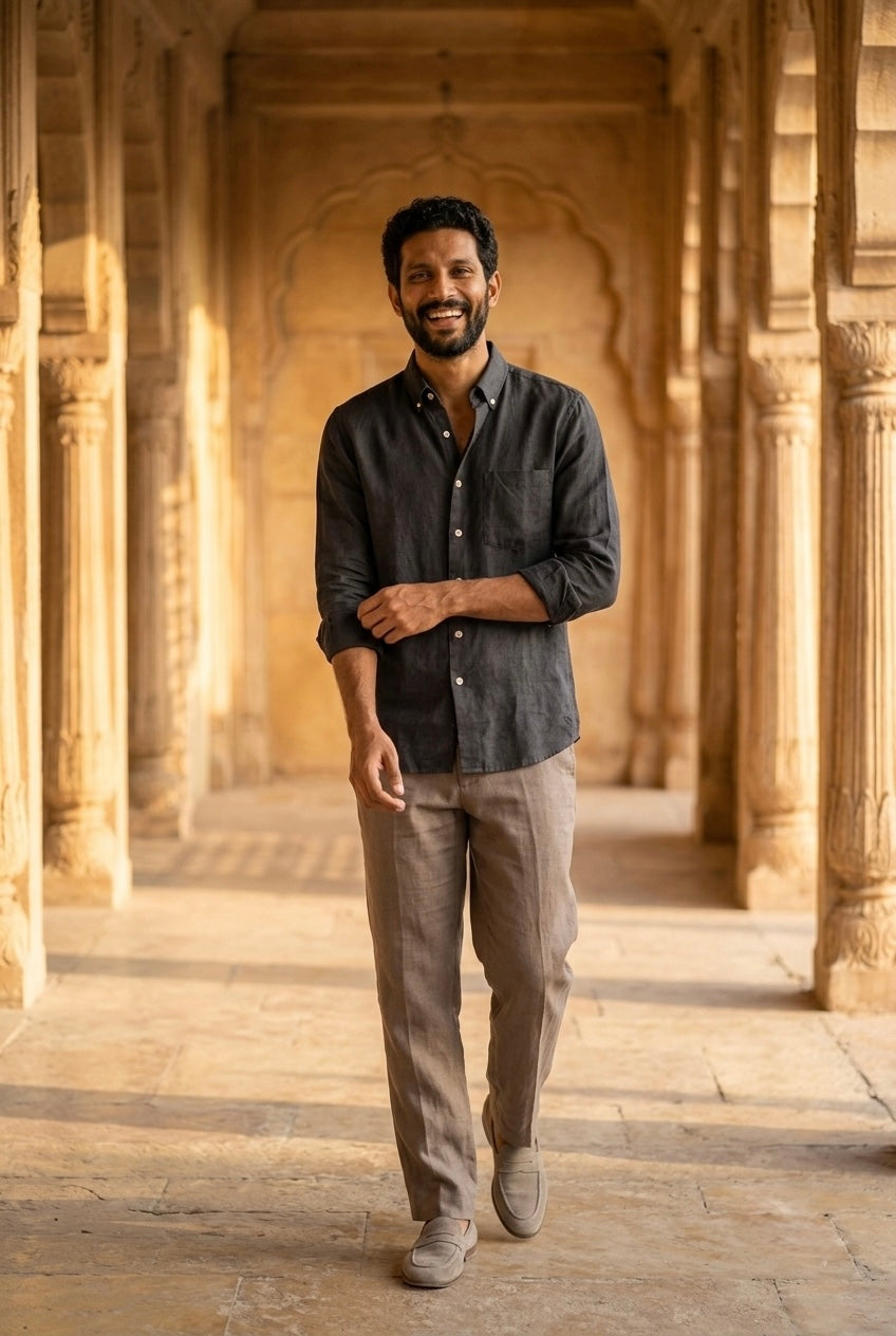 Black Men’s Pure Linen Full Sleeves Shirt