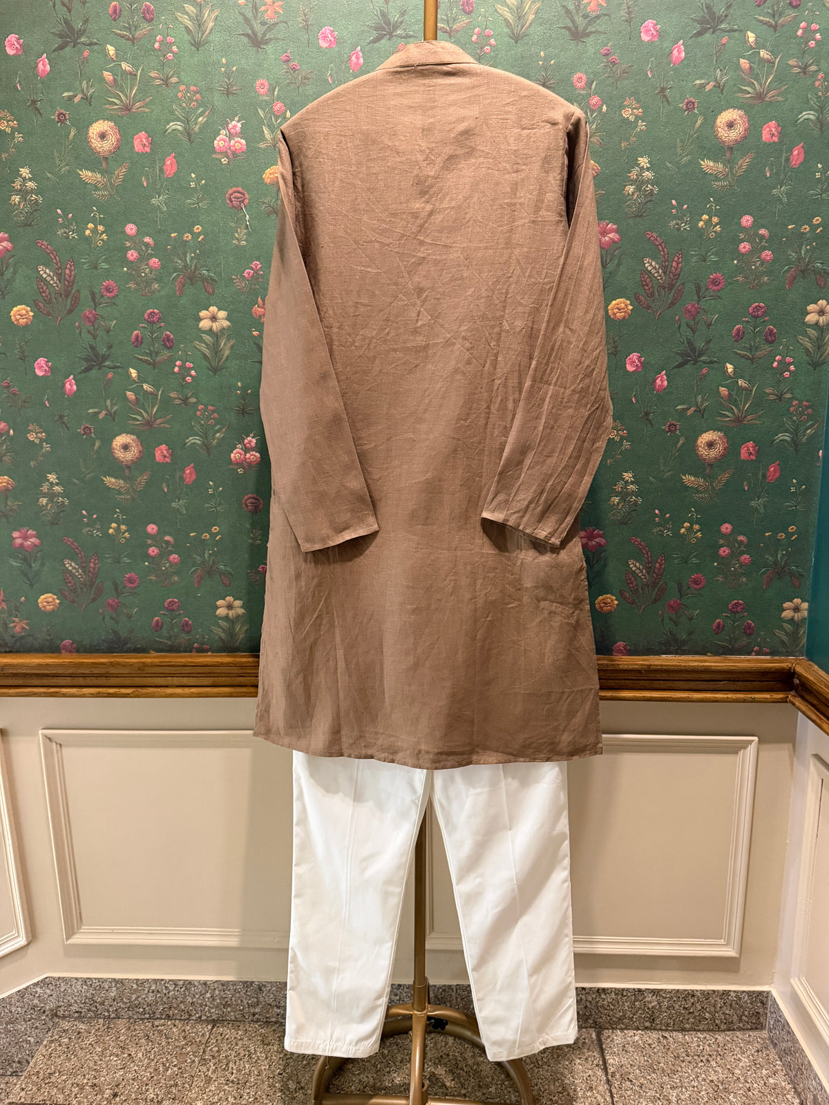 Men’s Pure Linen Kurta Pajama Set - Taupe Brown