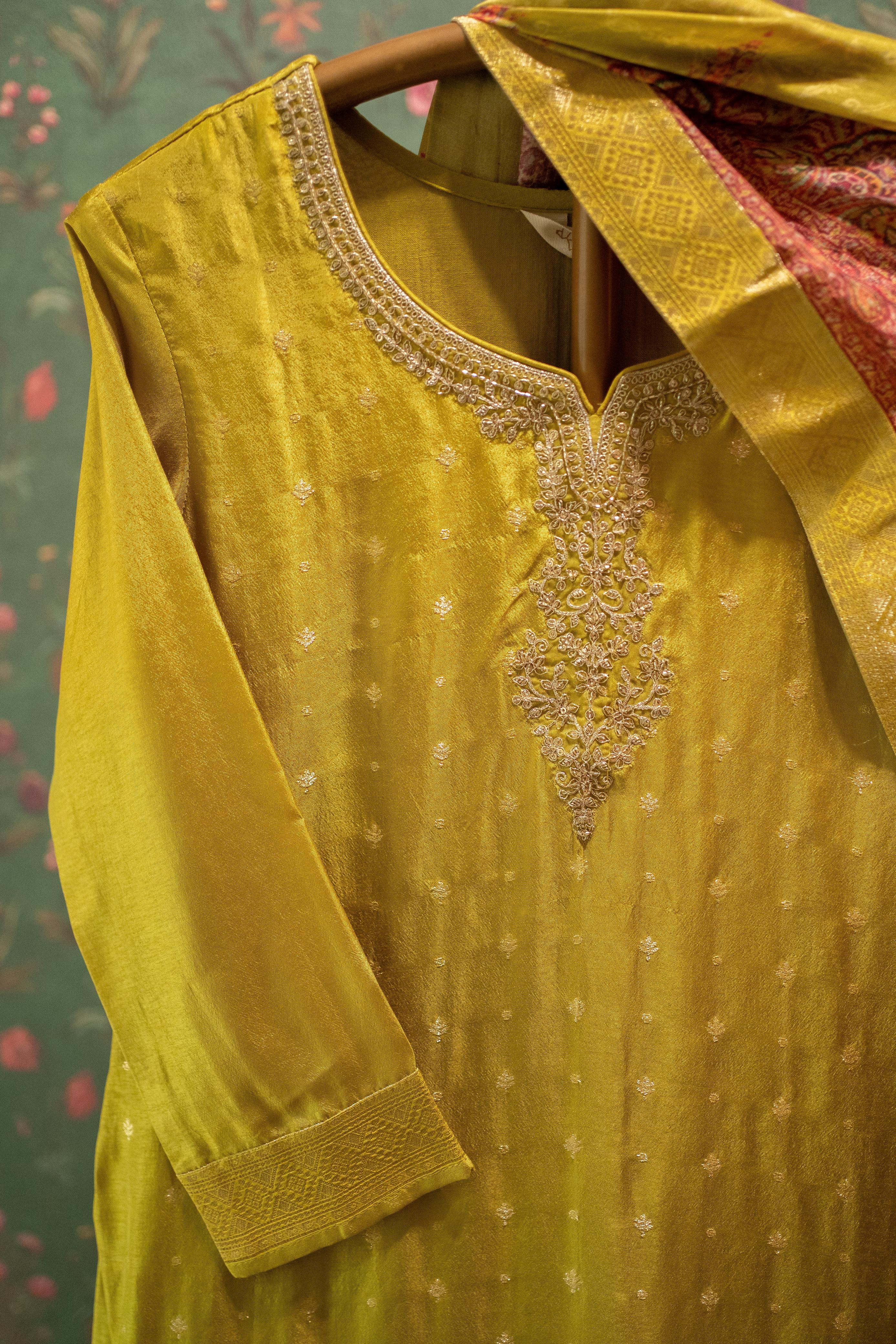 Ira Golden Yellow Silk Suit Set with Banarasi Dupatta | HER-558 YELLOW