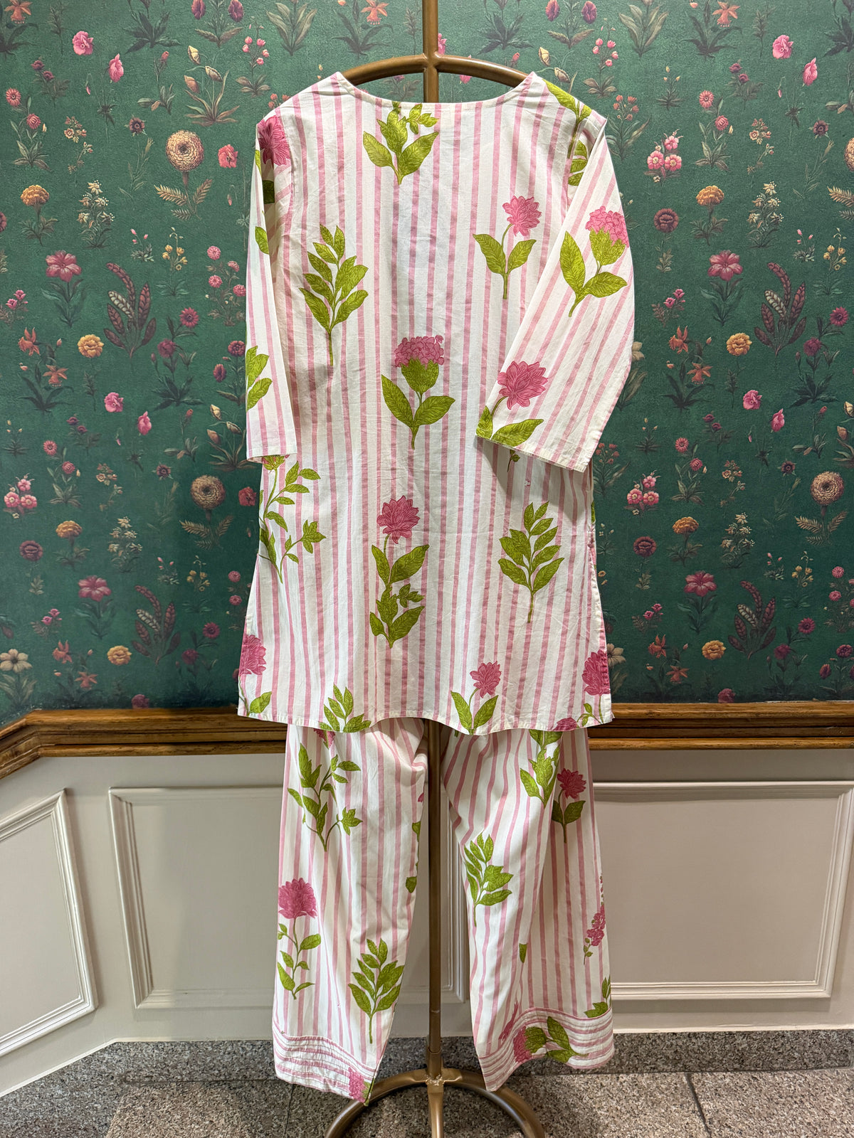 Pink Stripe Floral Kurta Set