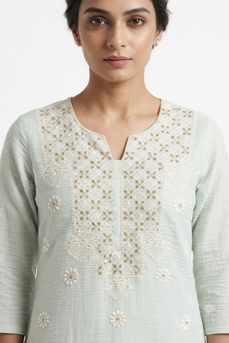 Pastel Blue Embroidered Kurta/Co-ord Set | HER-779