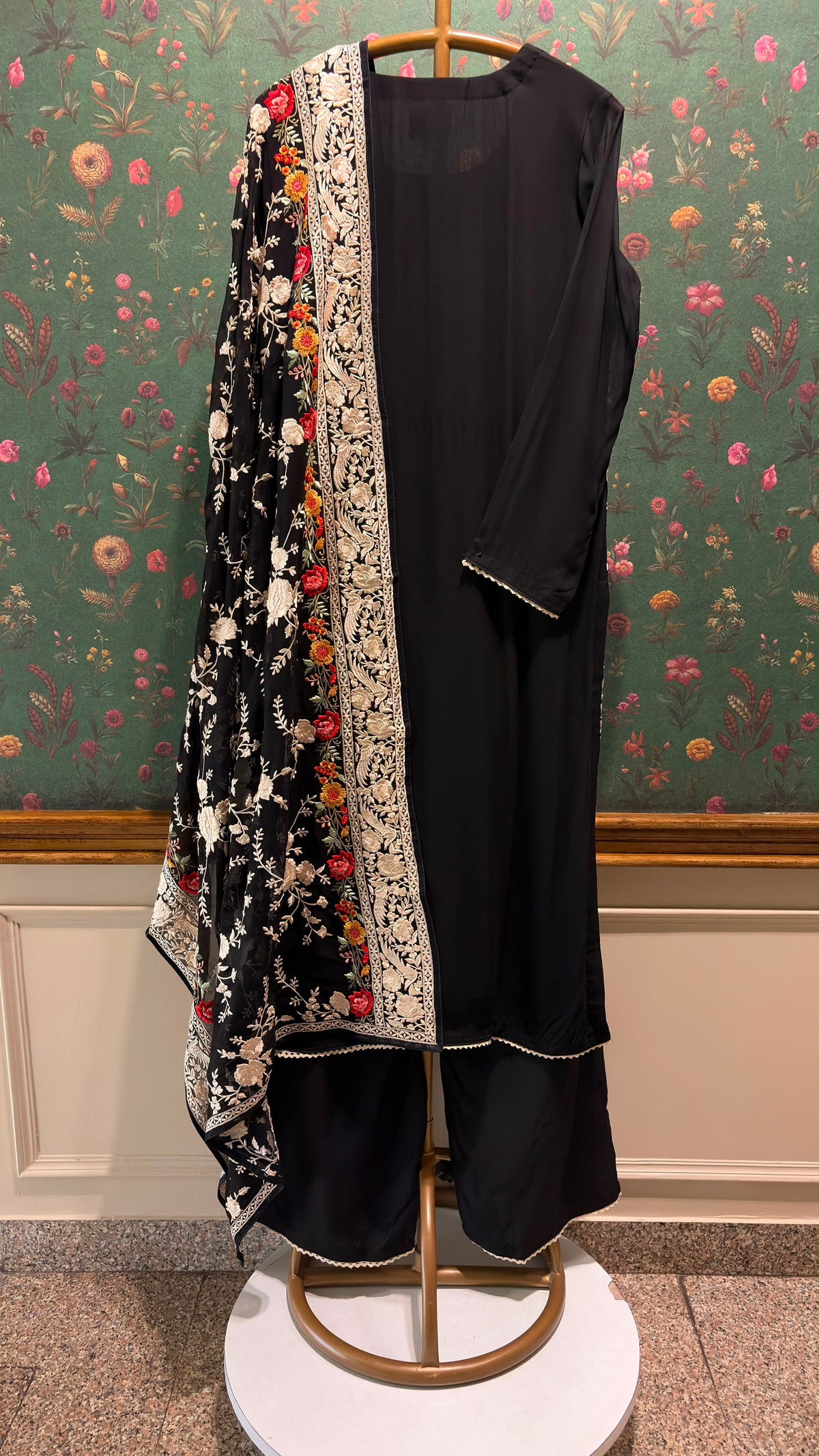 Black Floral Embroidered Georgette Suit Set
