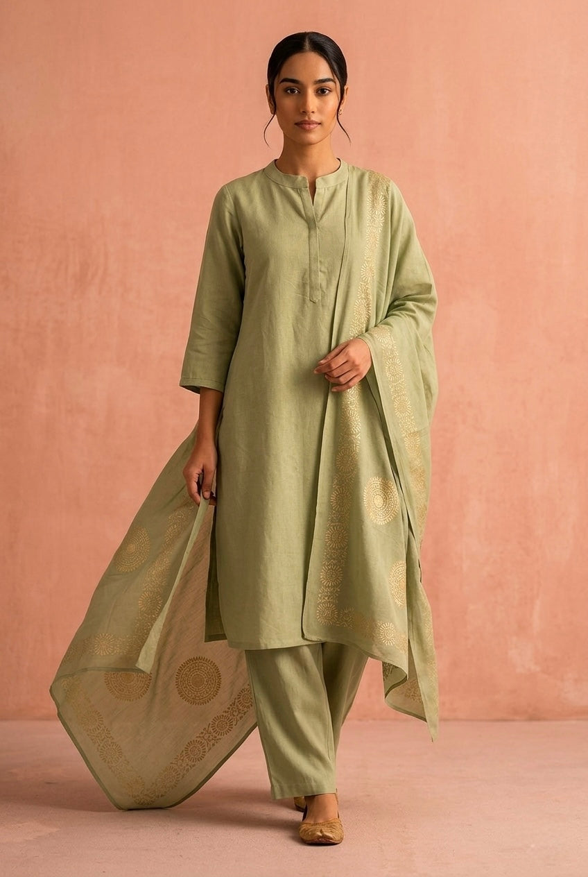 Olive Green Minimal Suit Set | HER-704