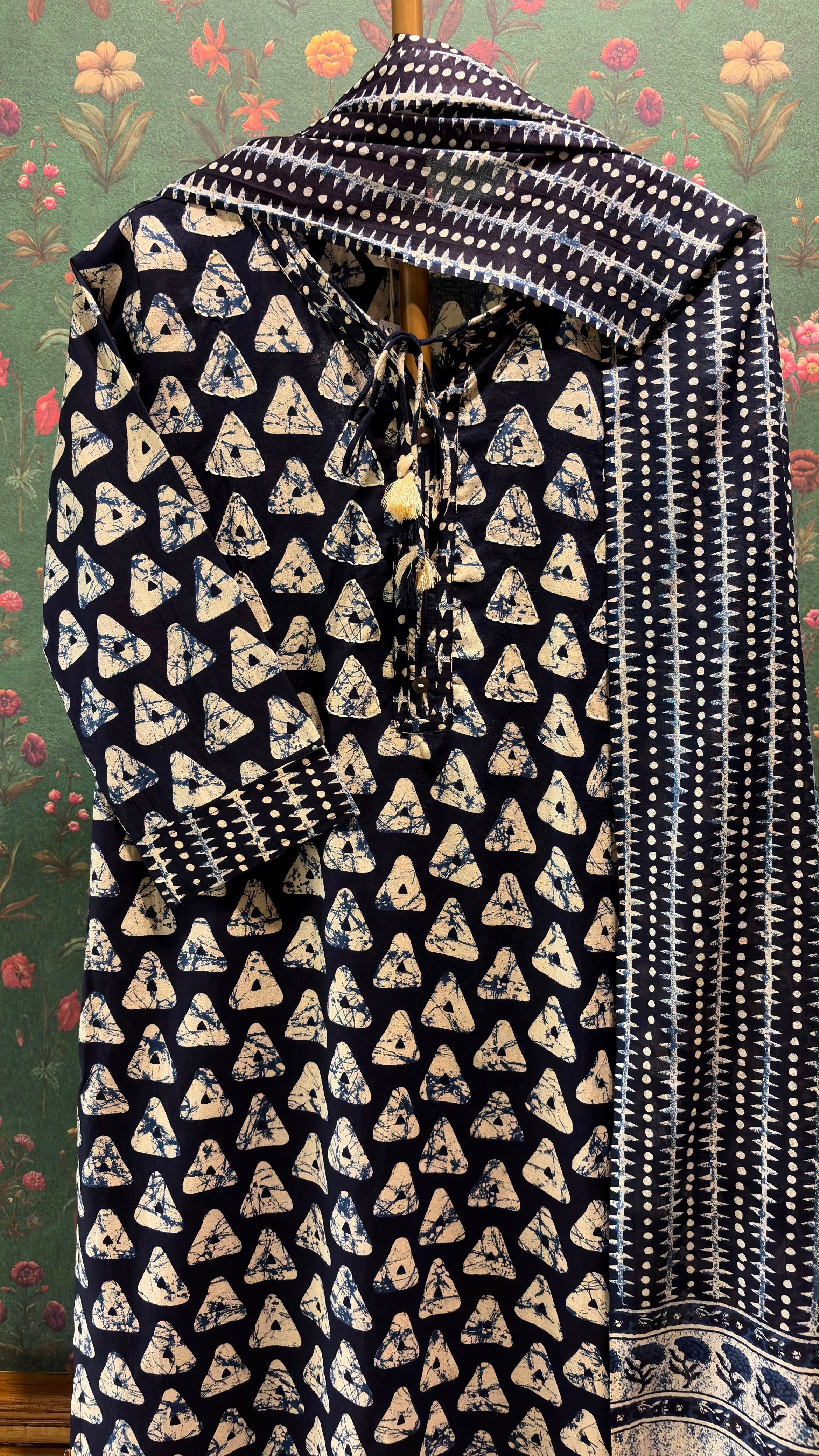 Indigo Blue Batik Printed Cotton Suit Set | HER-675