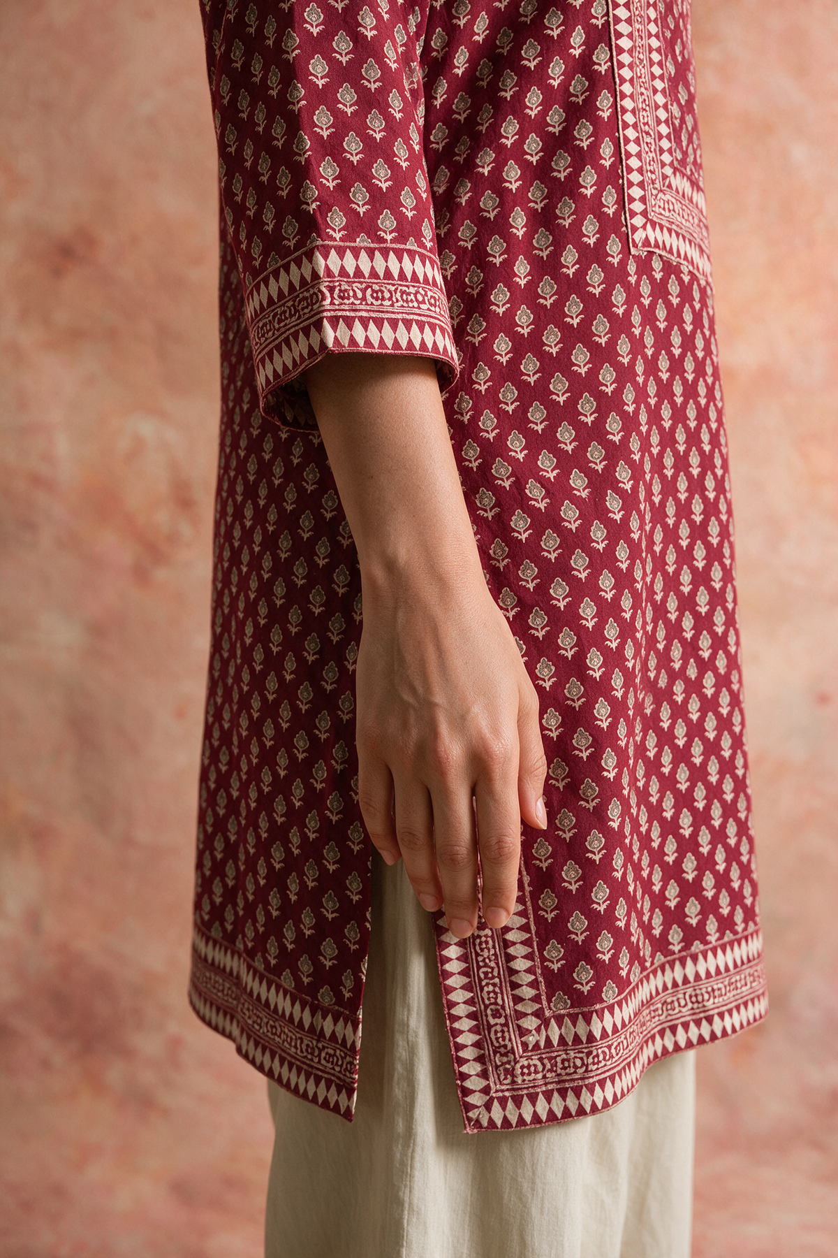 Deep Berry Cotton Printed Farshi Salwar Set