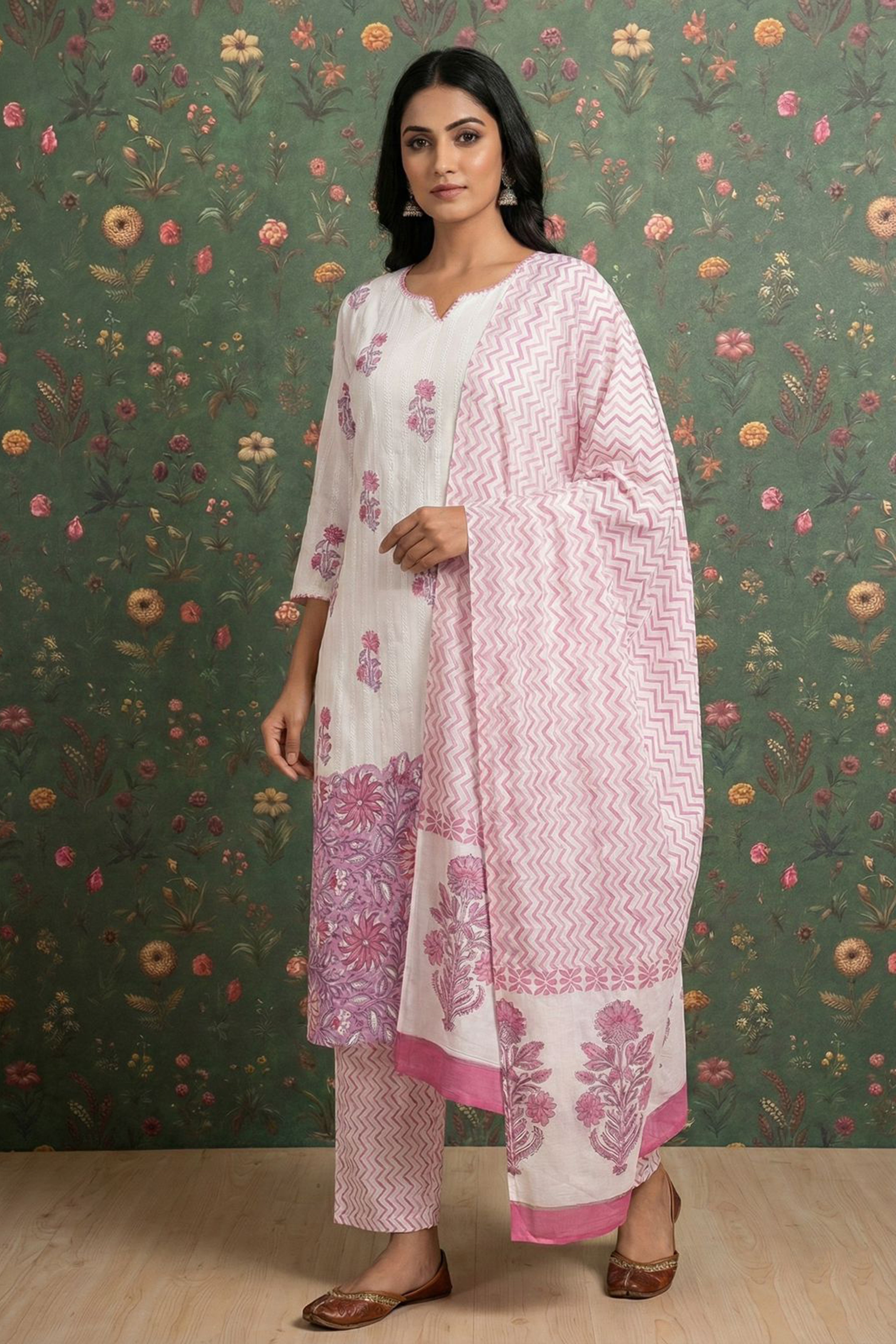 Floral Blush Cotton Suit Set | HER-346