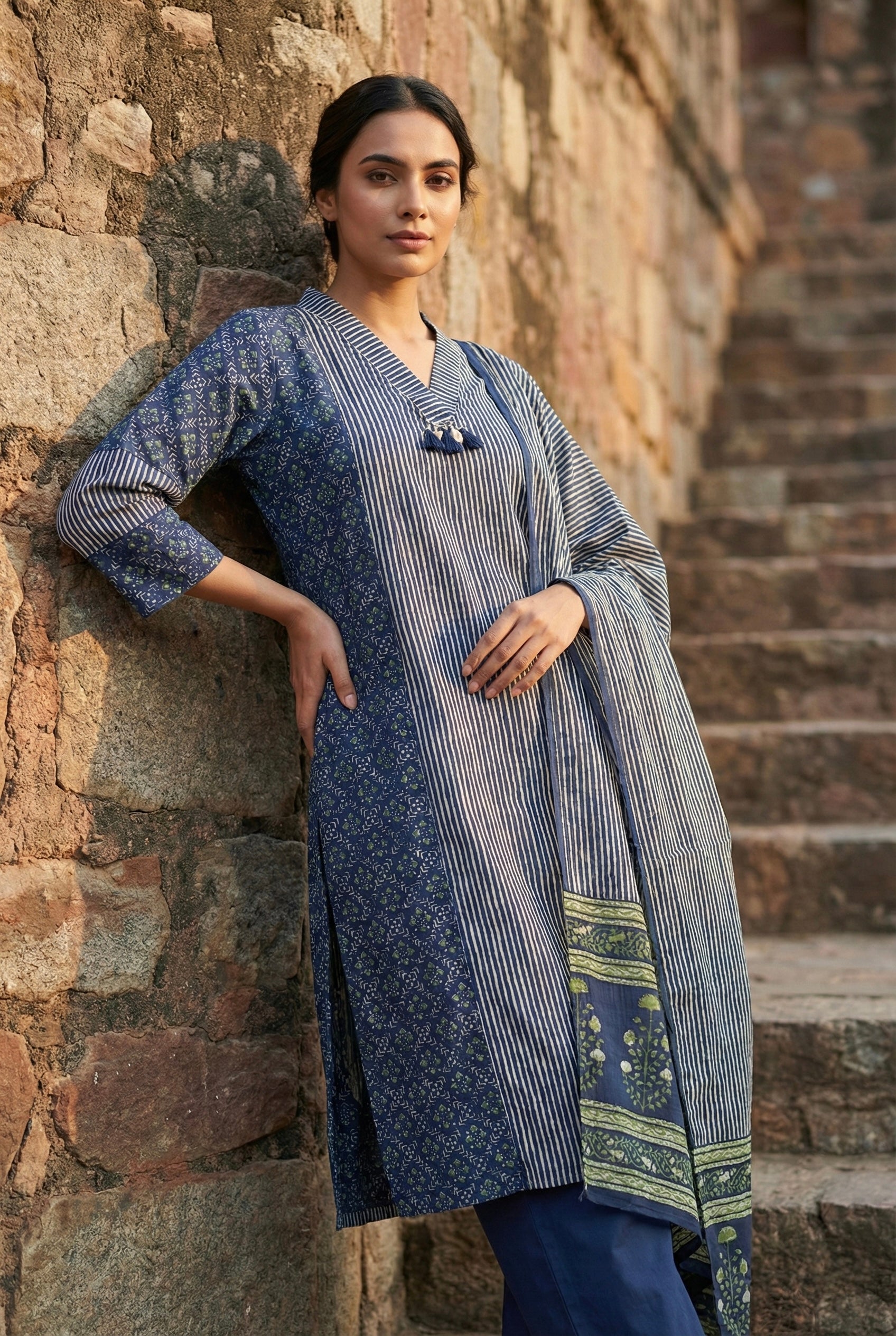 Rekha Ajrakh Blue Suit Set | HER-678