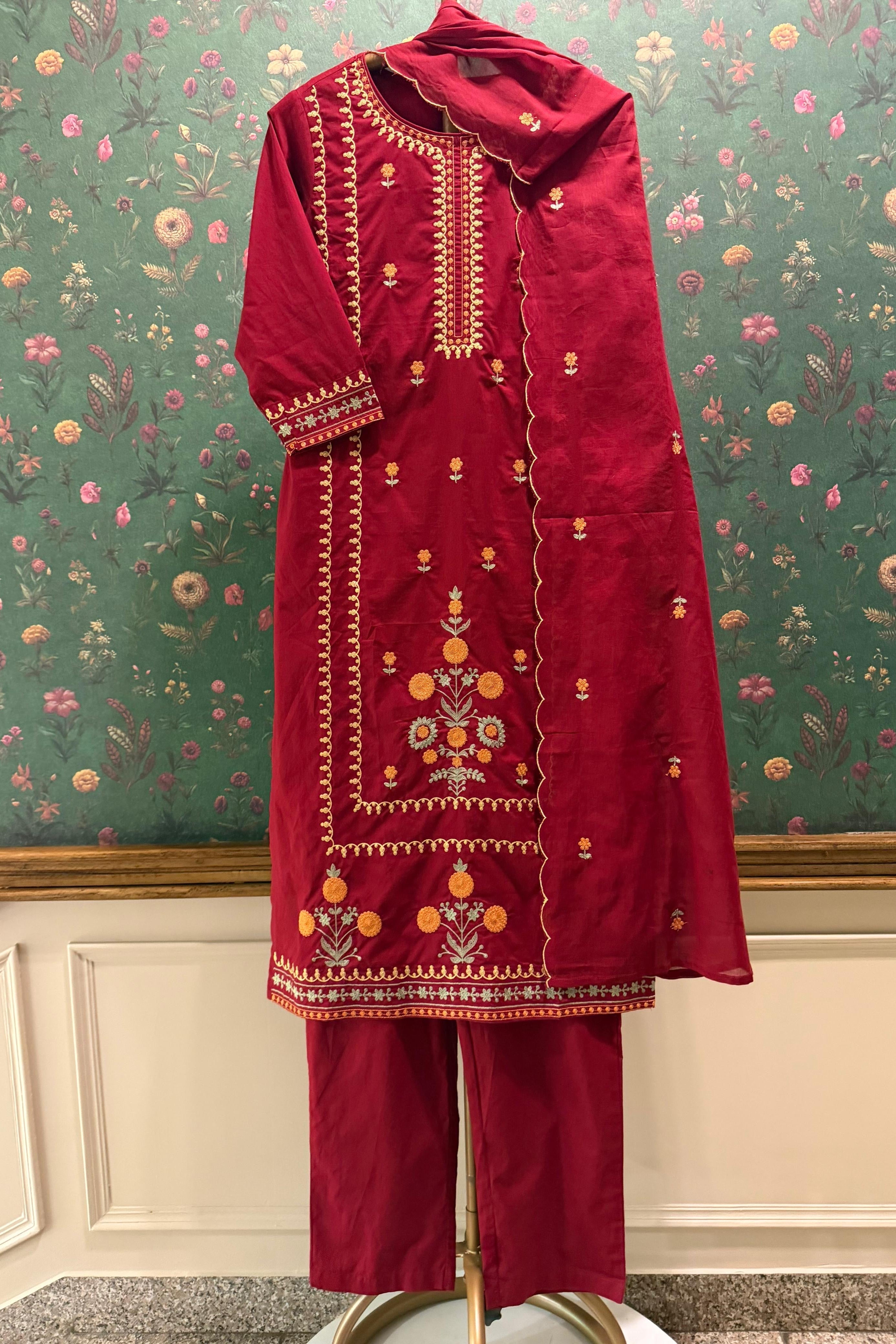 Gulbahaar Zariya Red Embroidered Suit Set | HER-747