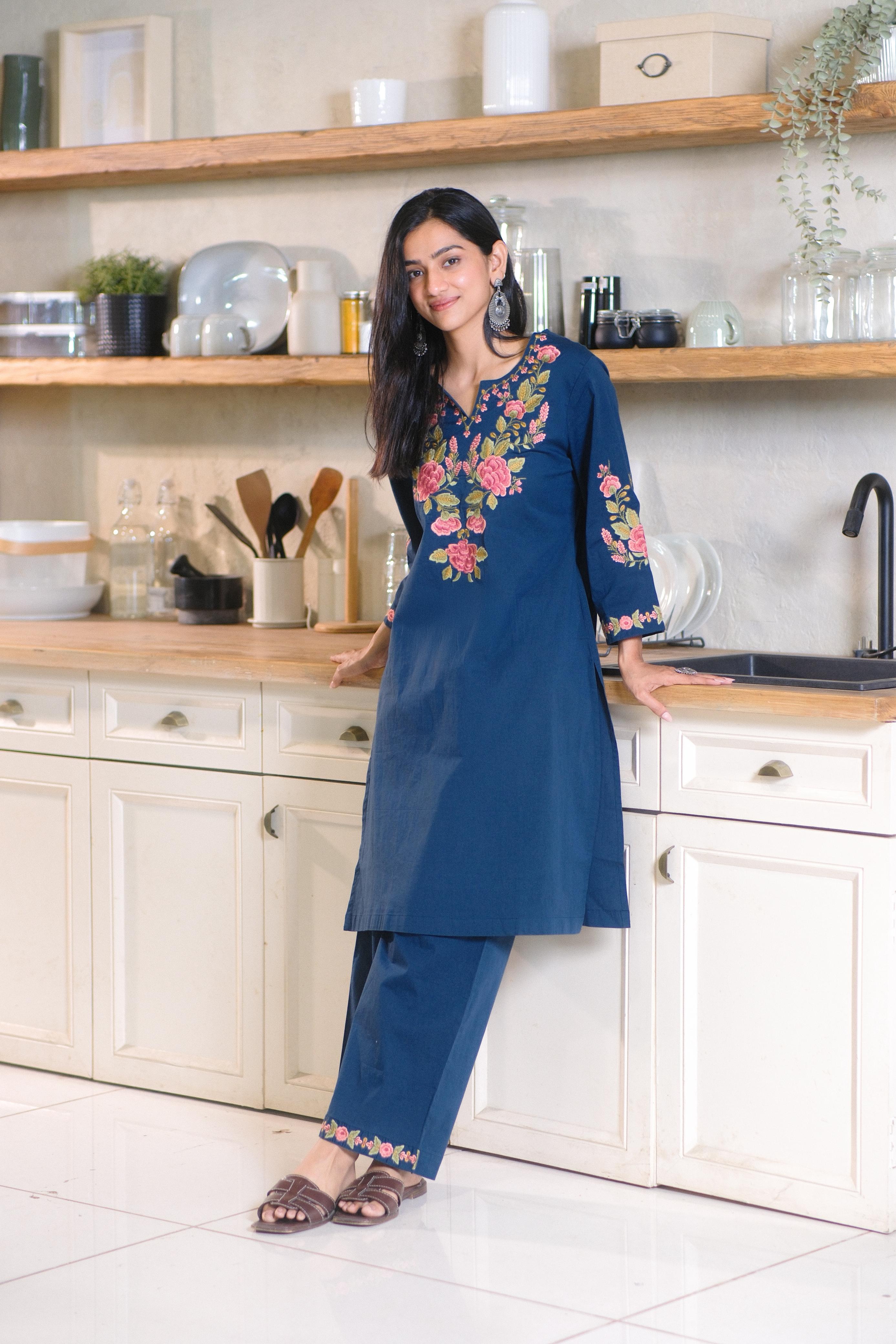 Teal Blue Embroidered Kurta Set | HER-721 x Prachi
