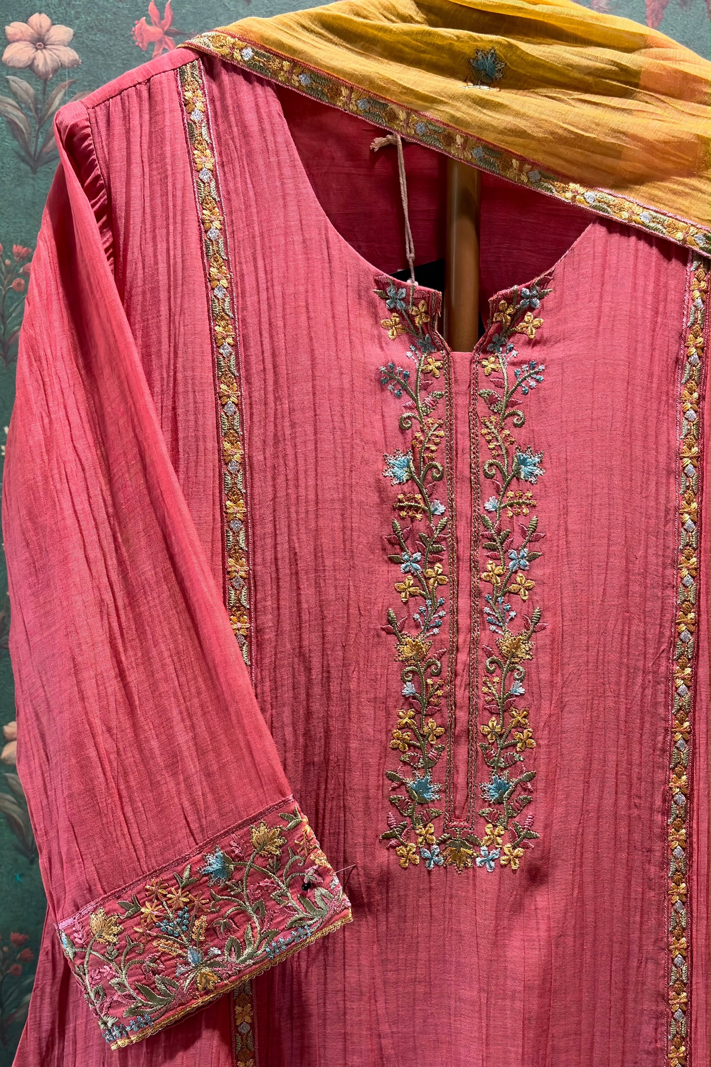 Rose Pink Mul-Chanderi Embroidered Suit Set | HER-780