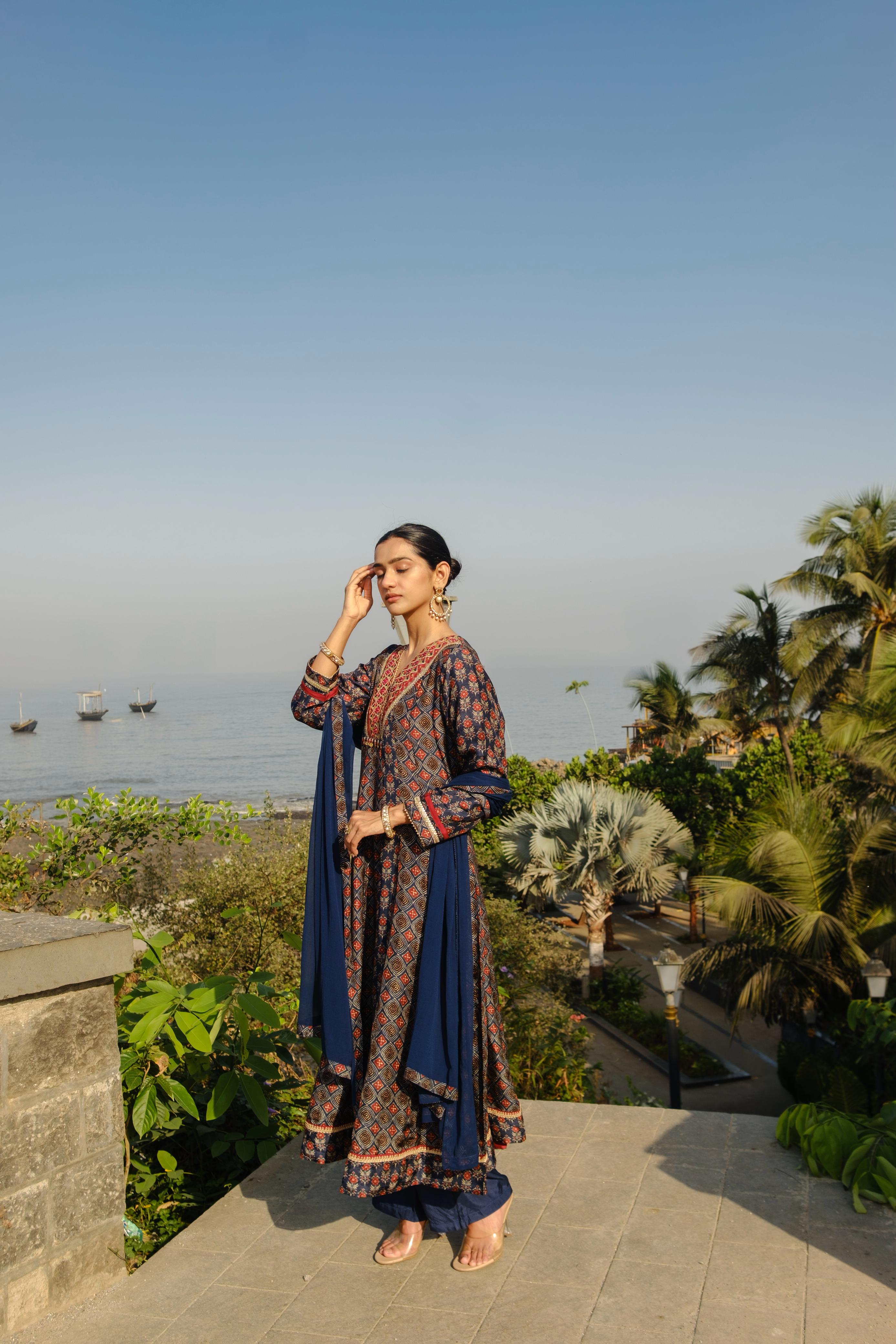 Blue Chanderi Silk A-Line Suit Set | HER-637 x Prachi