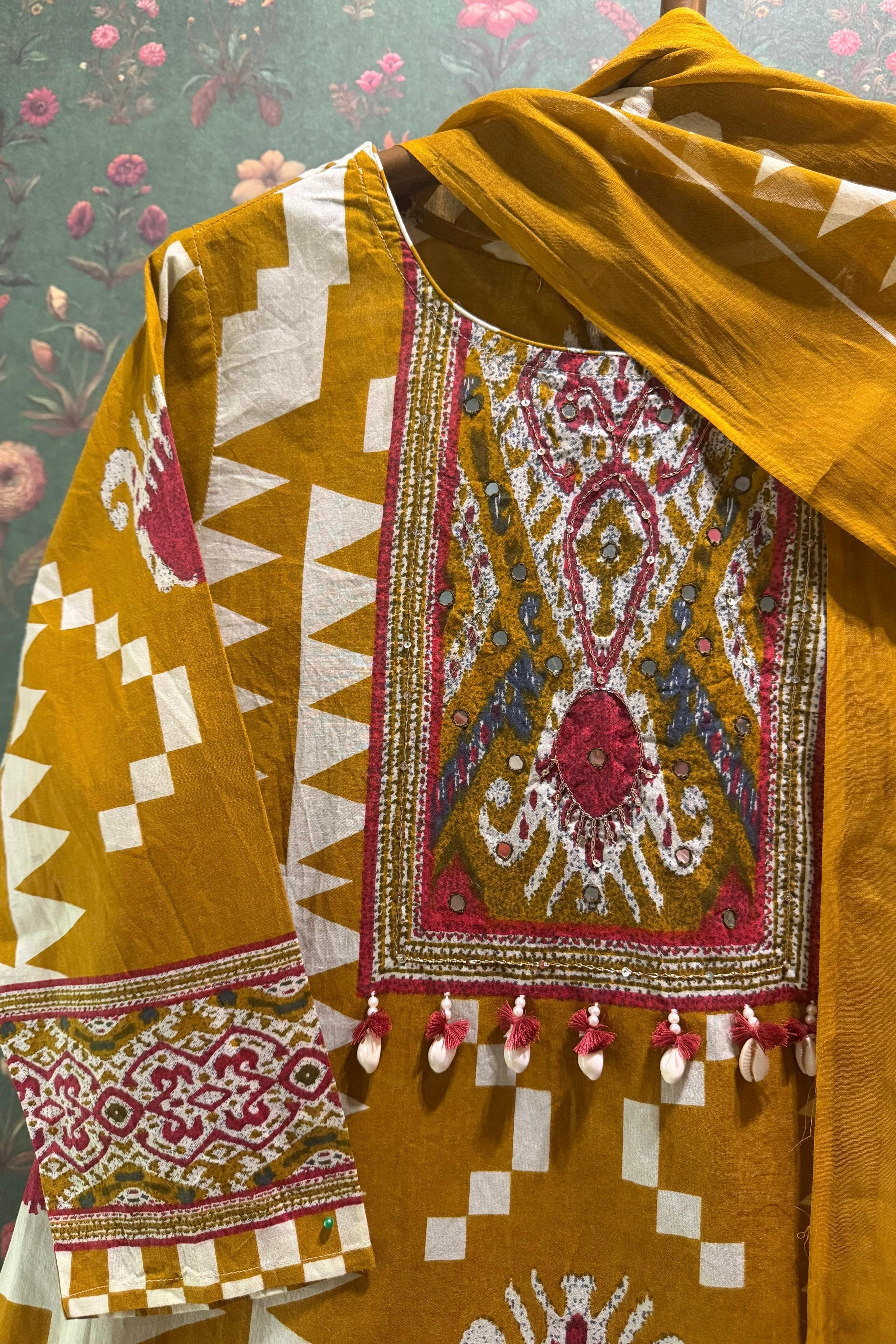 Kanak Ikat Mustard Handcrafted Suit Set | HER-748