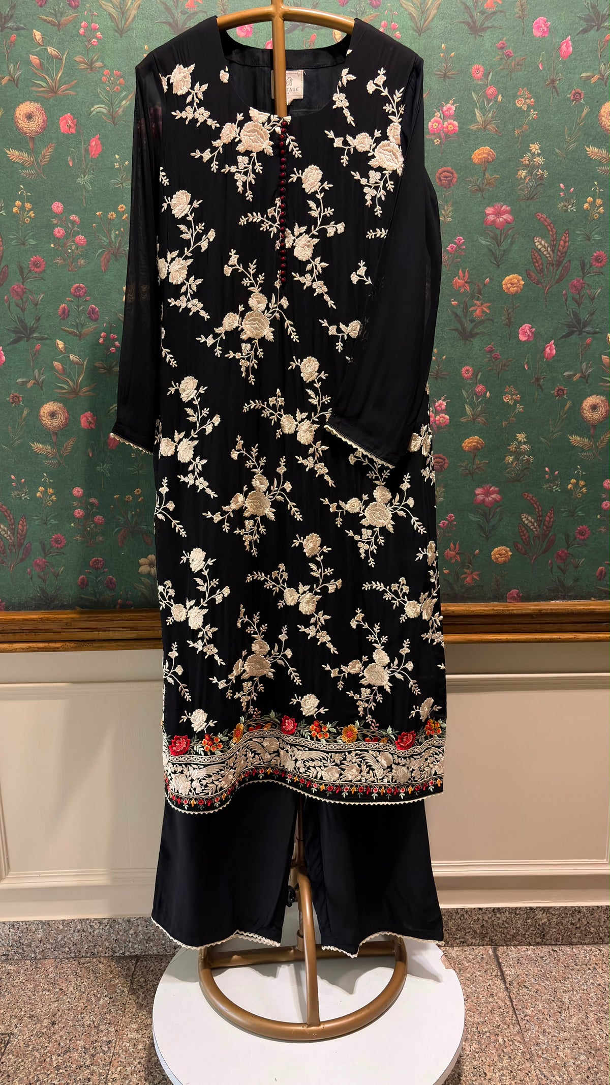 Black Floral Embroidered Georgette Suit Set
