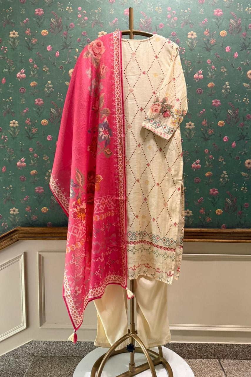 Gulrang Noor Pink Chanderi Suit Set | HER-655