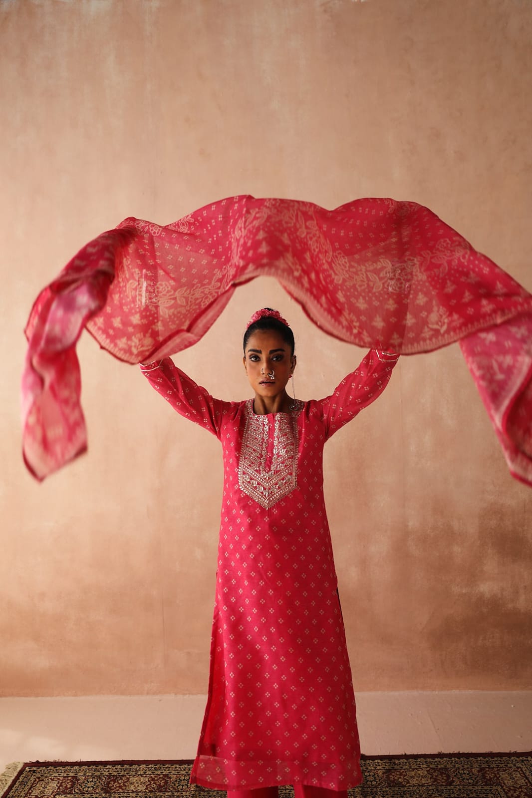 Pink Bandhani Chanderi Suit Set | HER-254