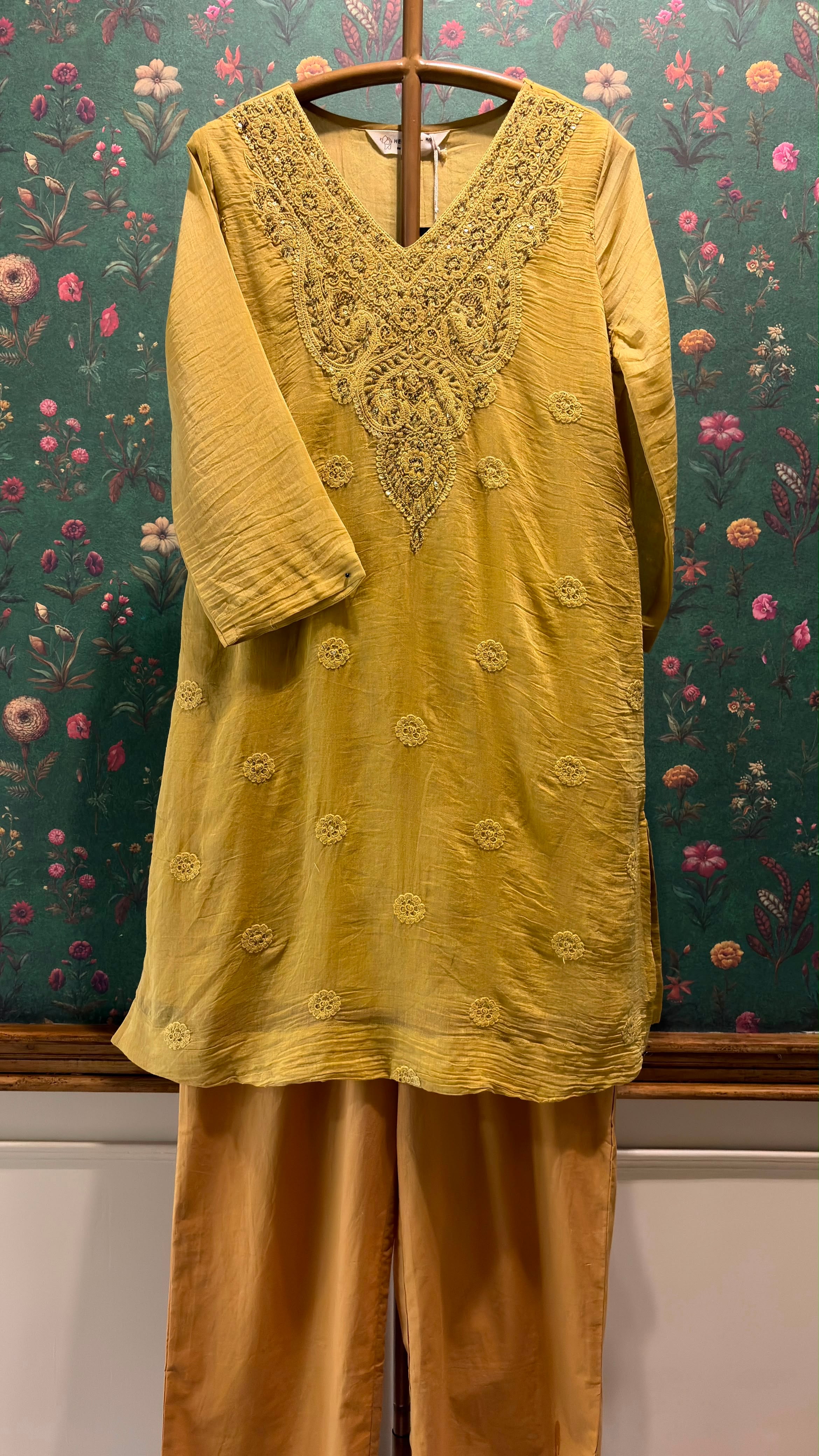 Mustard Yellow Mul-Chanderi Kurta Set