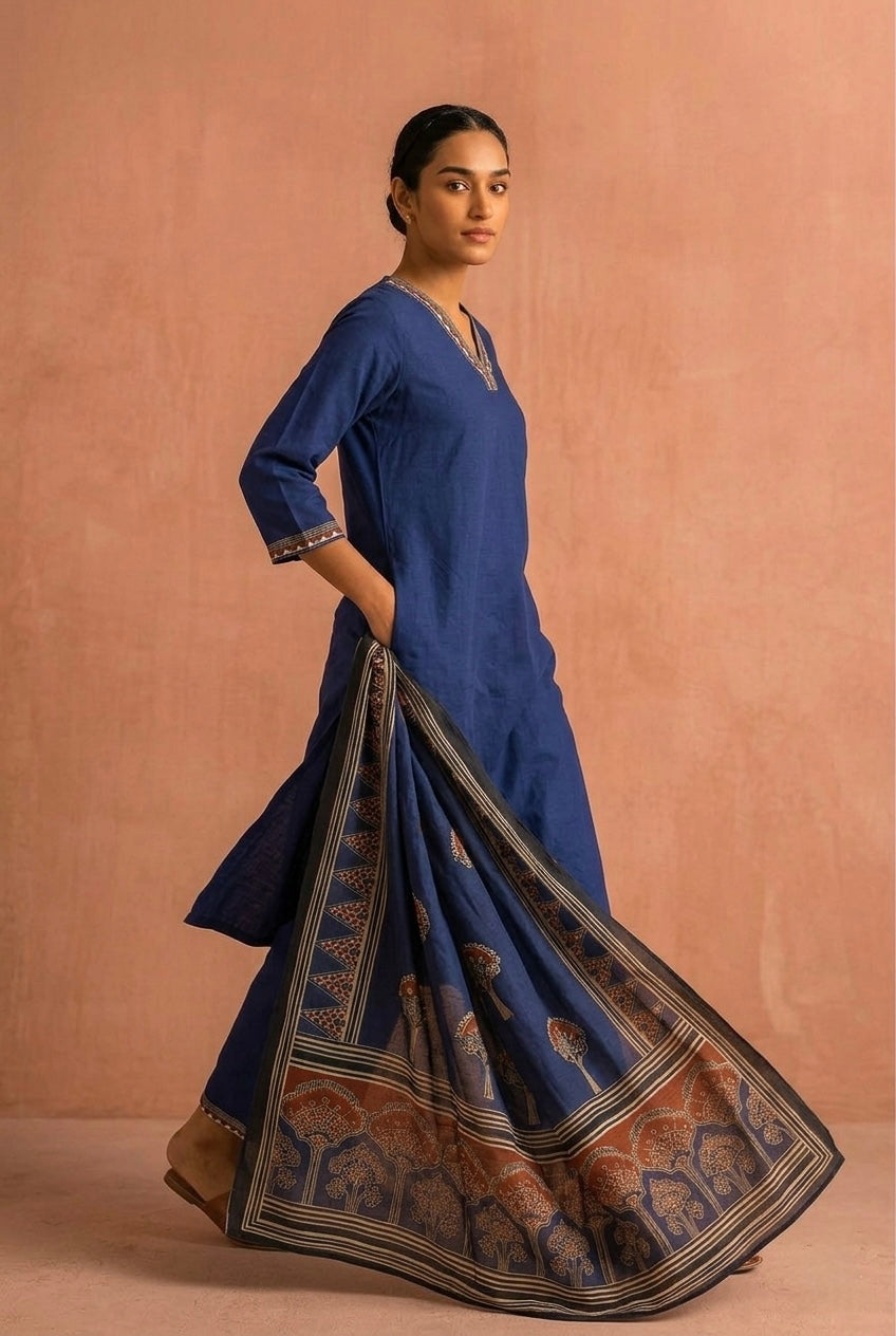 Indigo Blue Classic Cotton Suit Set | HER-682