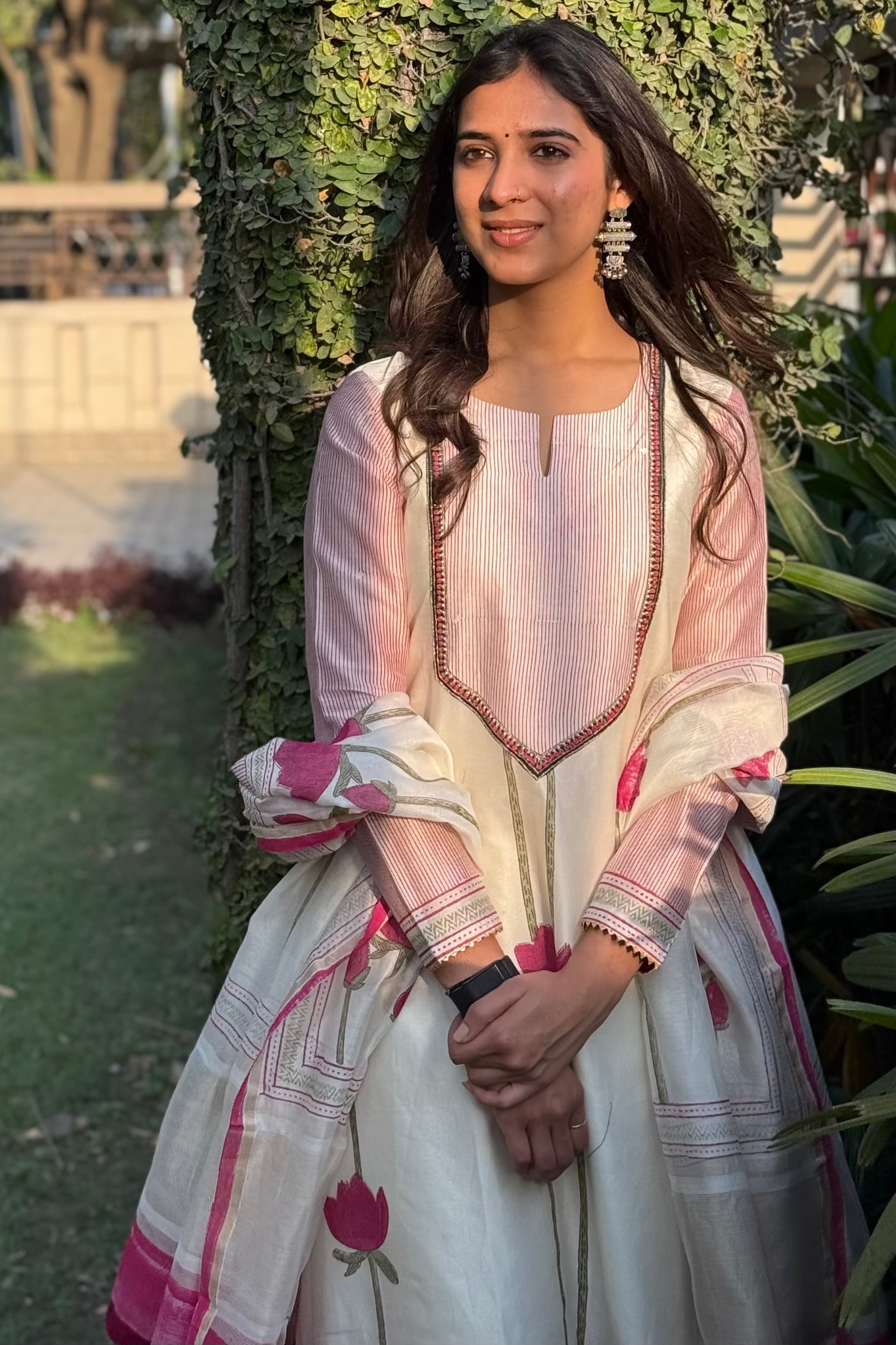 Ivory Lotus Pure Chanderi A-Line Suit Set